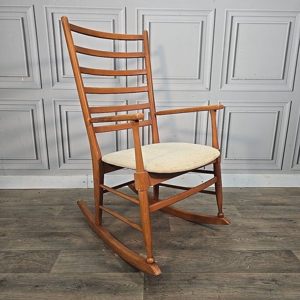 Vintage Rocking Chair – Ladder Back Beech Frame – Mid Century   Retro Armchair