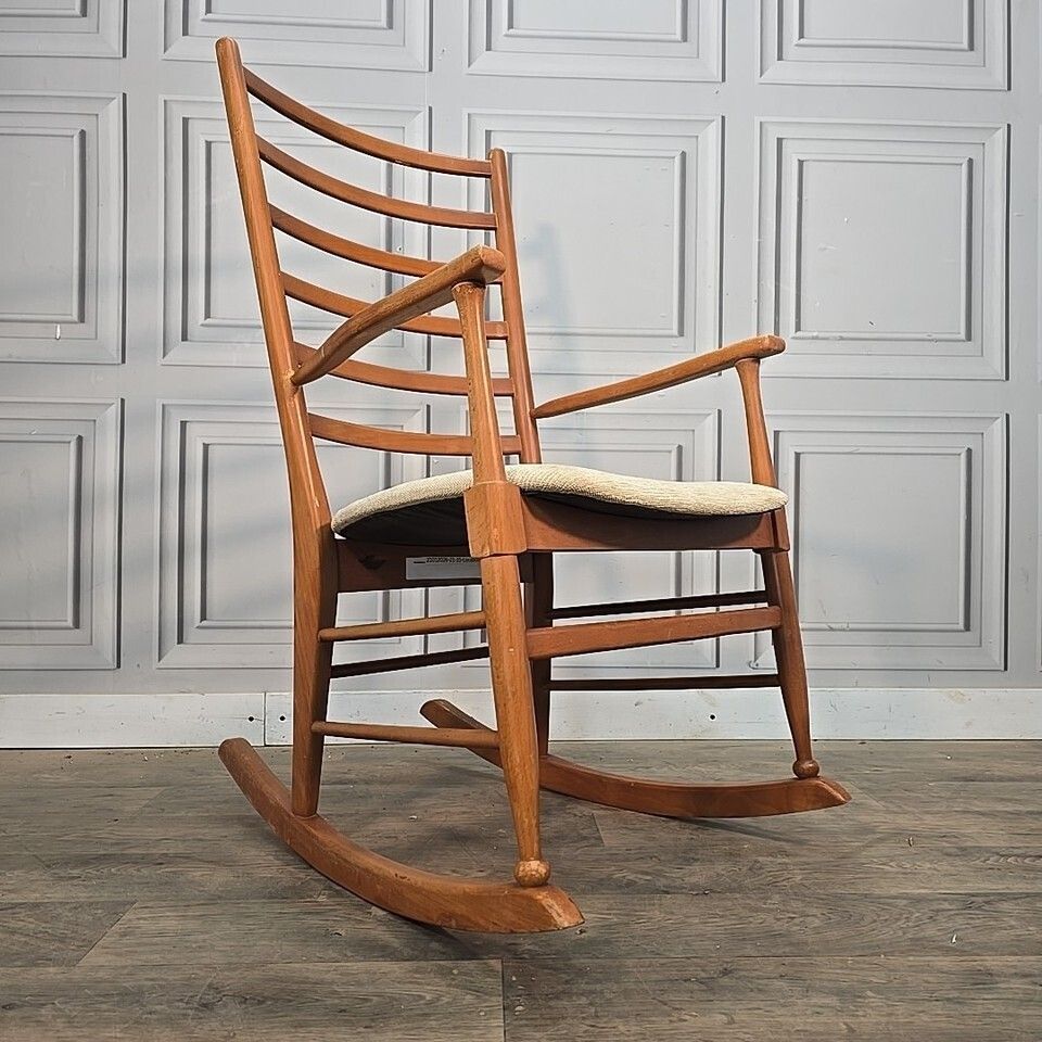 Vintage Rocking Chair – Ladder Back Beech Frame – Mid Century   Retro Armchair photo furniture