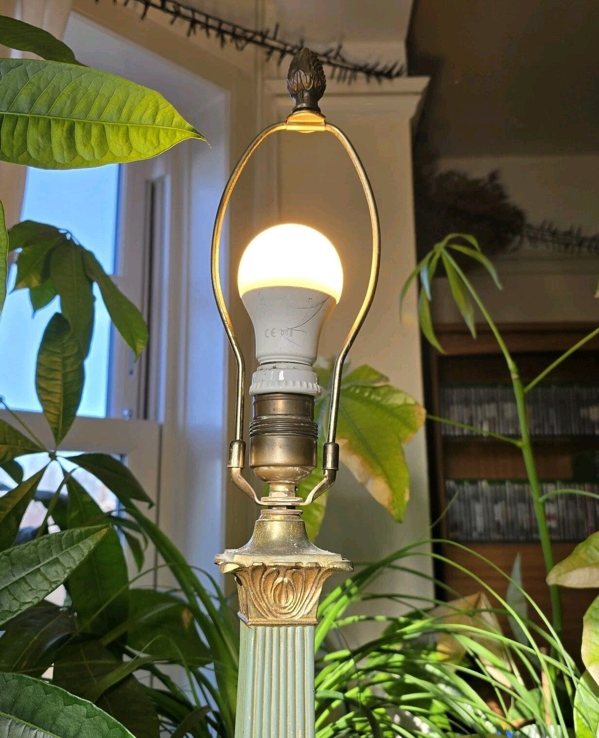 Antique French Table Lamp 19th Century Empire Column Ornate Green Gold Rare photo for sale