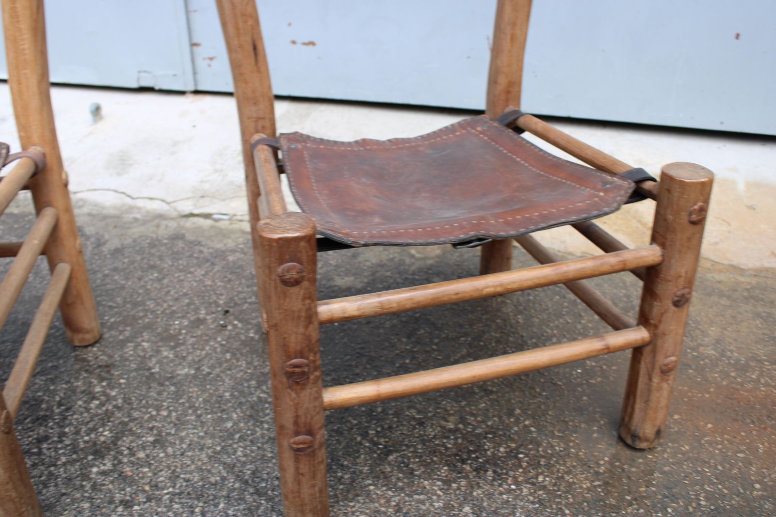 Pair Of Wooden And Leather Chairs Safary Italy 1960 photo vinterior