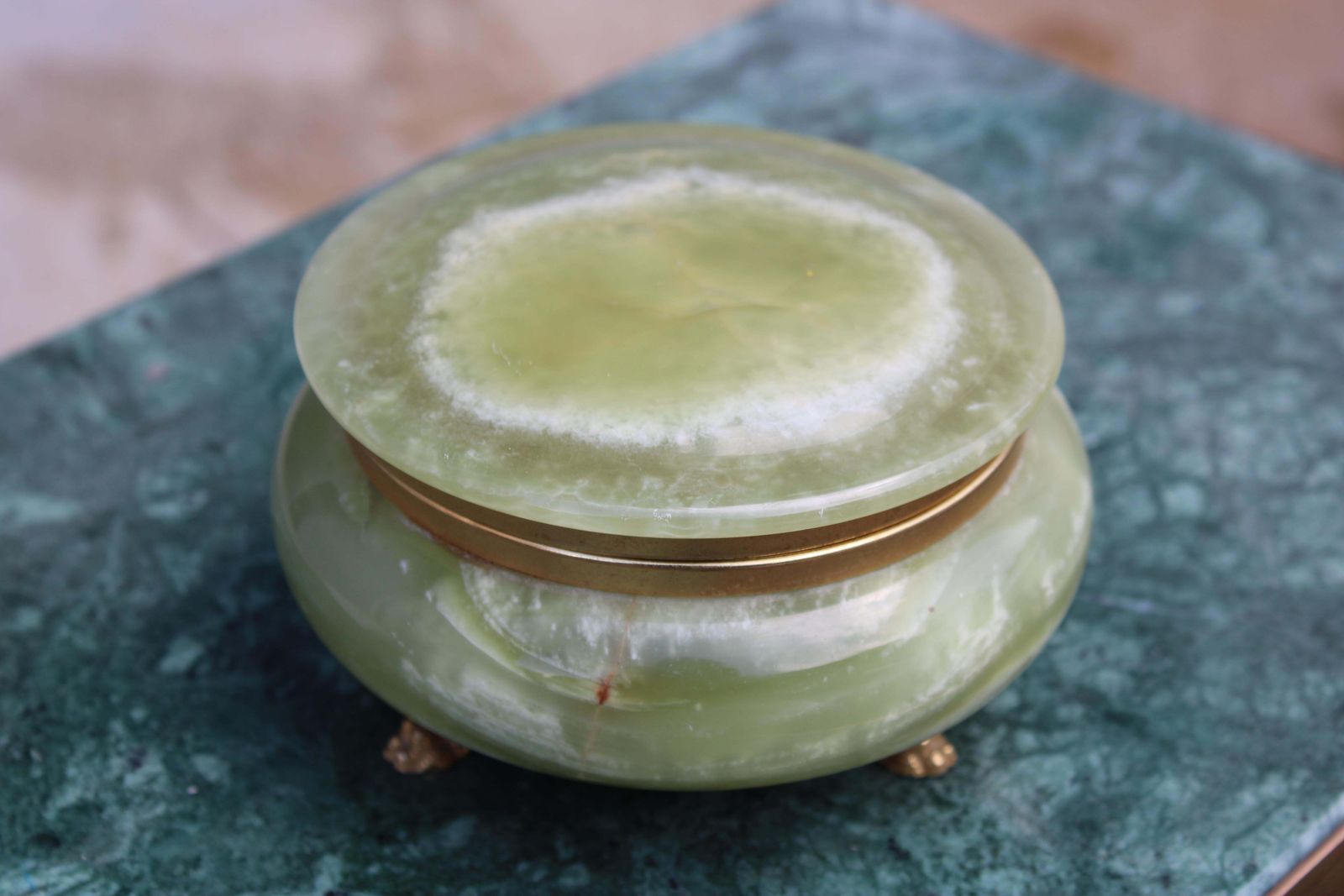Green Onyx Marble And Brass Jewelry Box 1950s Italy photo furniture