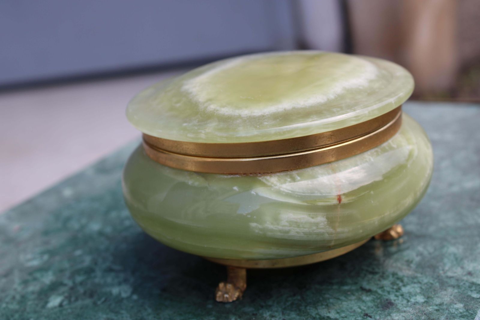 Green Onyx Marble And Brass Jewelry Box 1950s Italy photo vinterior