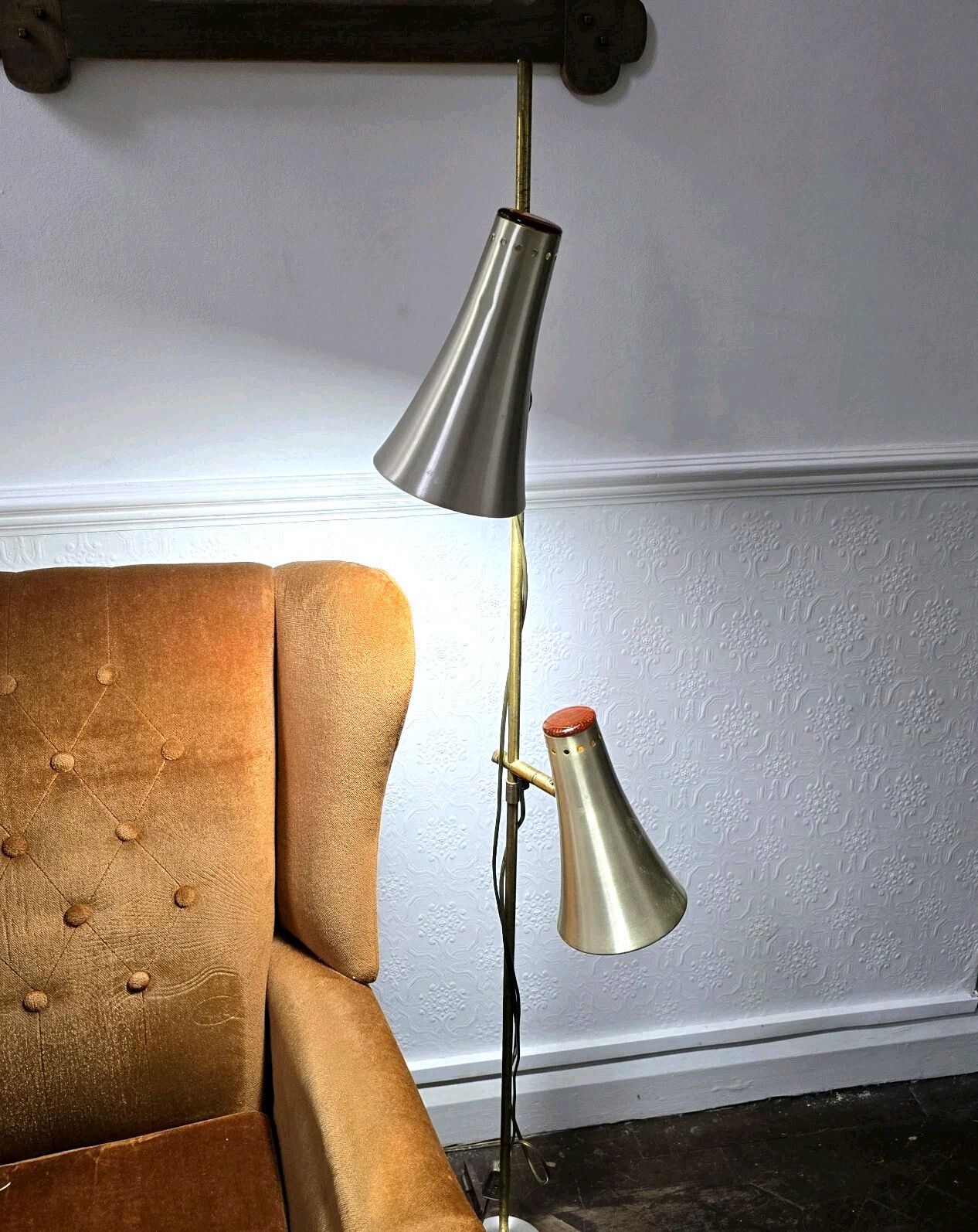 Vintage 70s Brass Floor Lamp Vitrika Denmark Mcm Reading Adjustable 2lights Rare