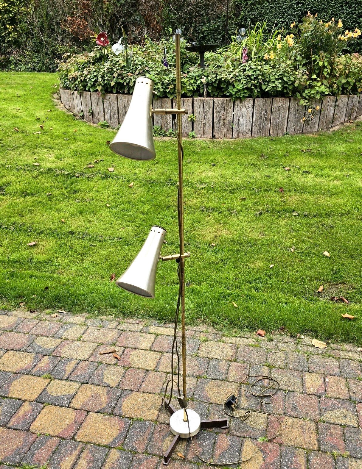 Vintage 70s Brass Floor Lamp Vitrika Denmark Mcm Reading Adjustable 2lights Rare photo furniture