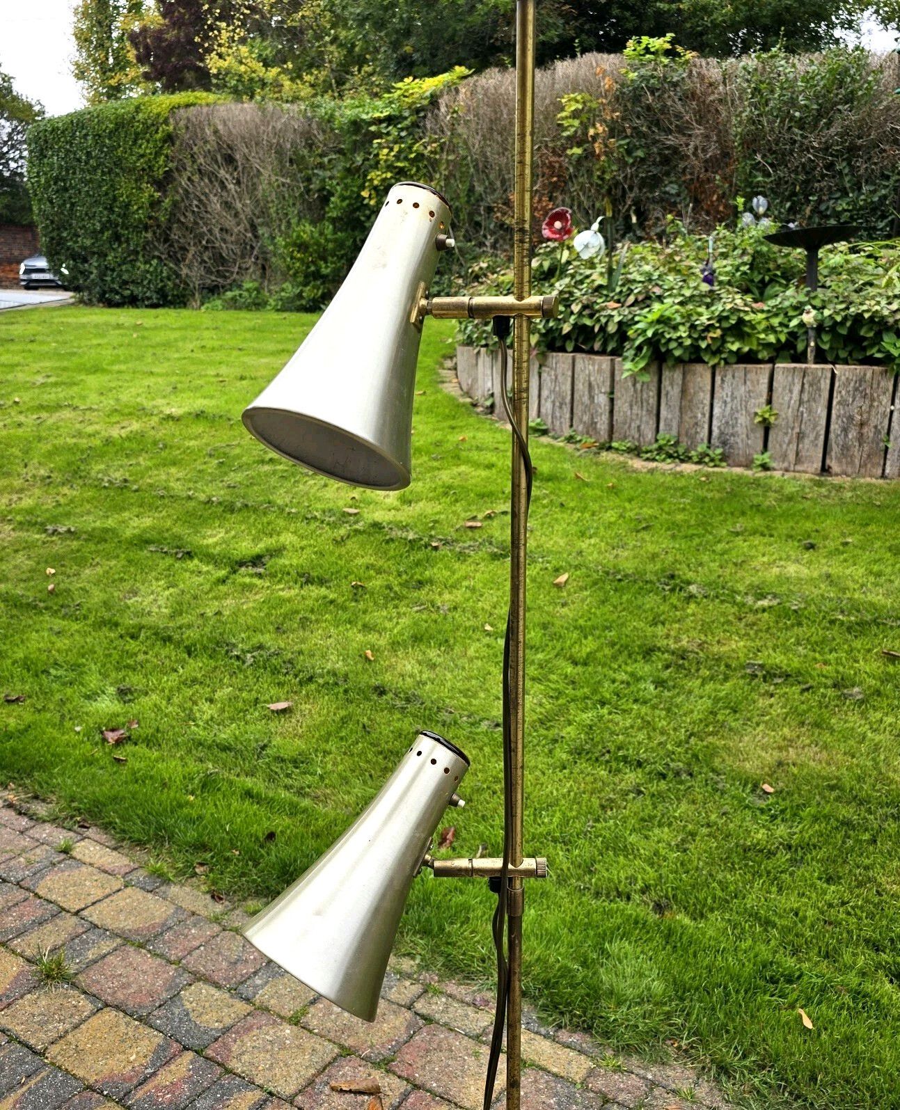 Vintage 70s Brass Floor Lamp Vitrika Denmark Mcm Reading Adjustable 2lights Rare photo for sale
