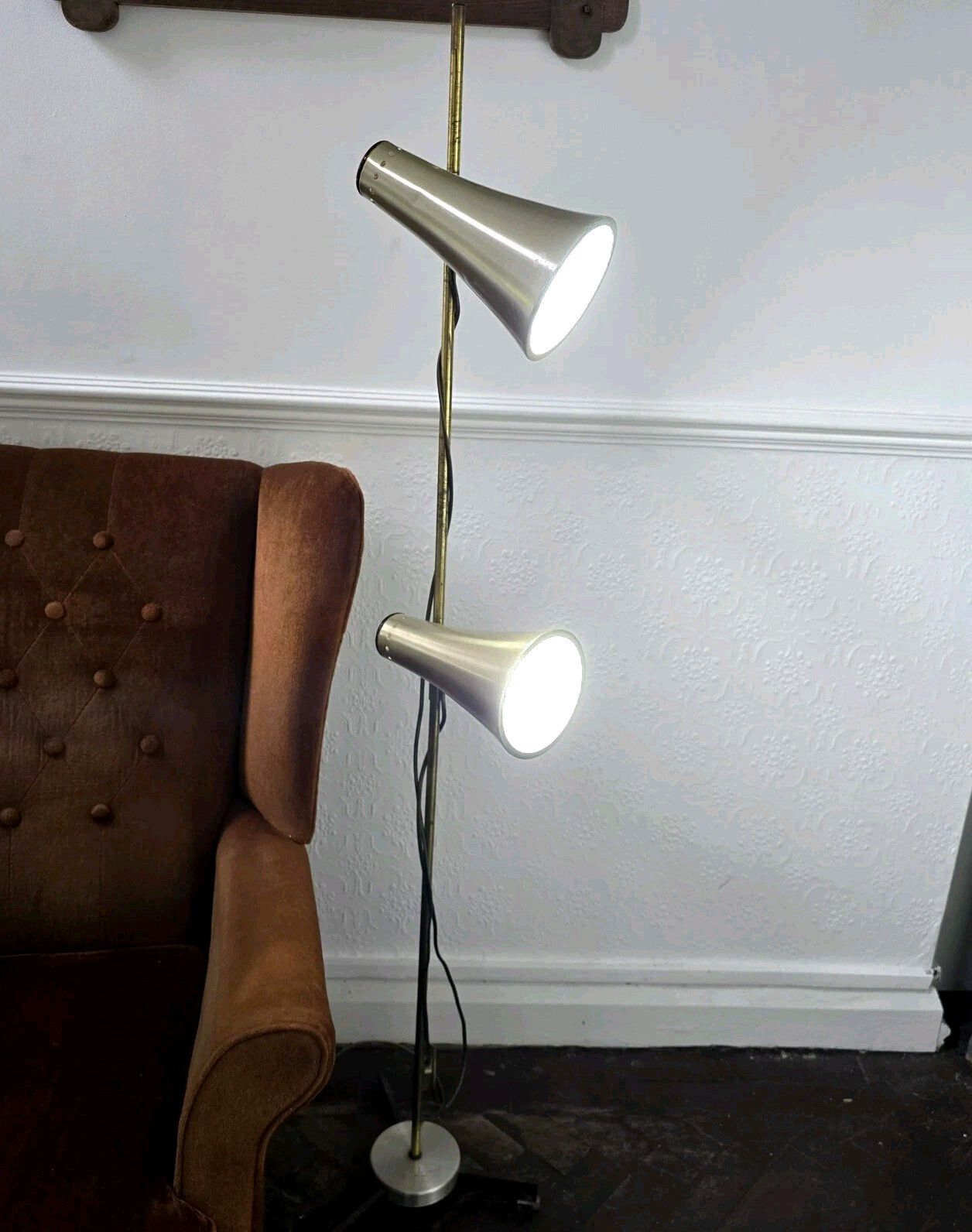 photo vinterior Vintage 70s Brass Floor Lamp Vitrika Denmark Mcm Reading Adjustable 2lights Rare