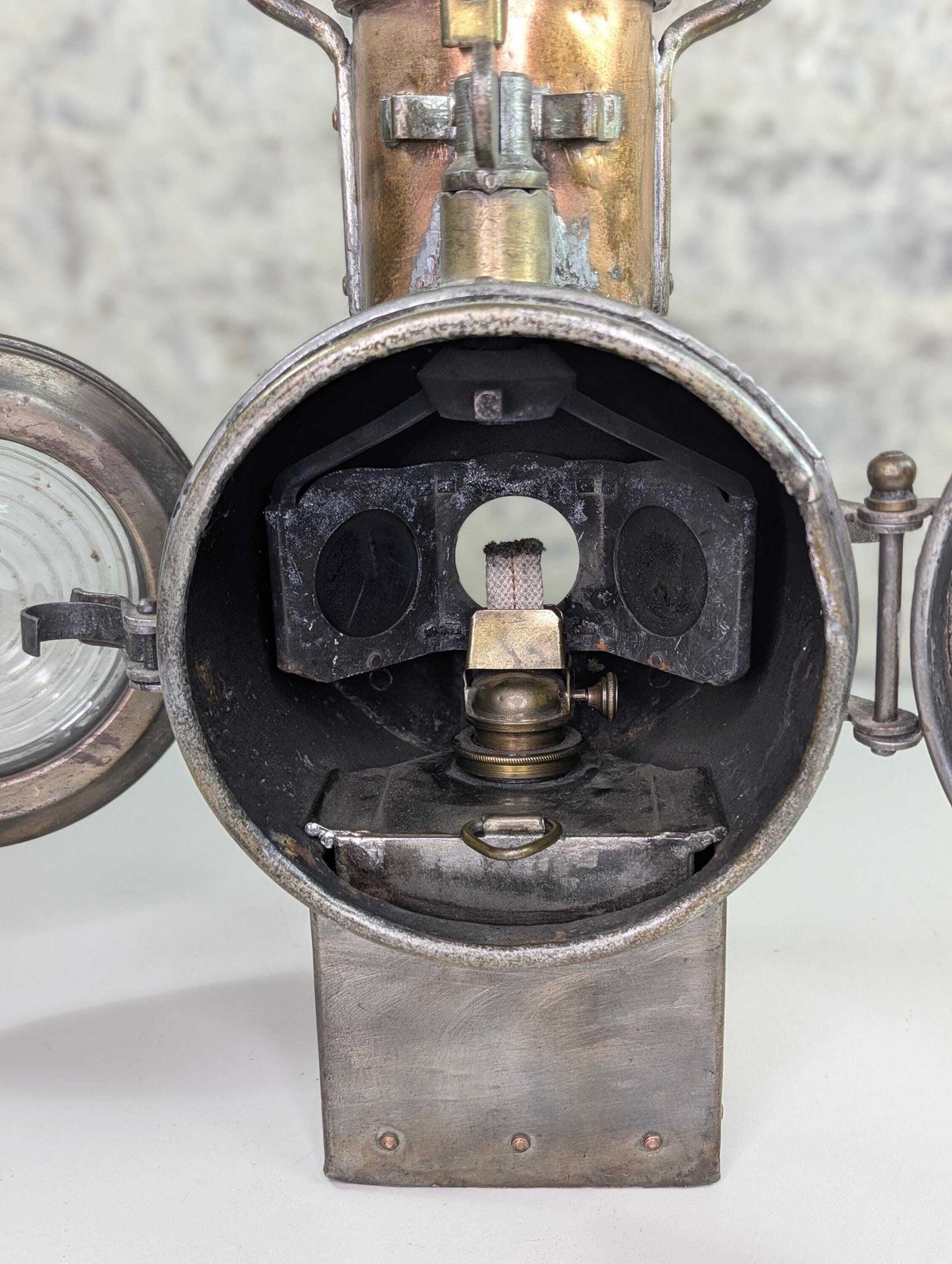 photo vinterior Rare 1930s Sncf Railway Signal Lamp – Early French Train Lantern – Copper & Steel Industrial Light – Original Working Antique