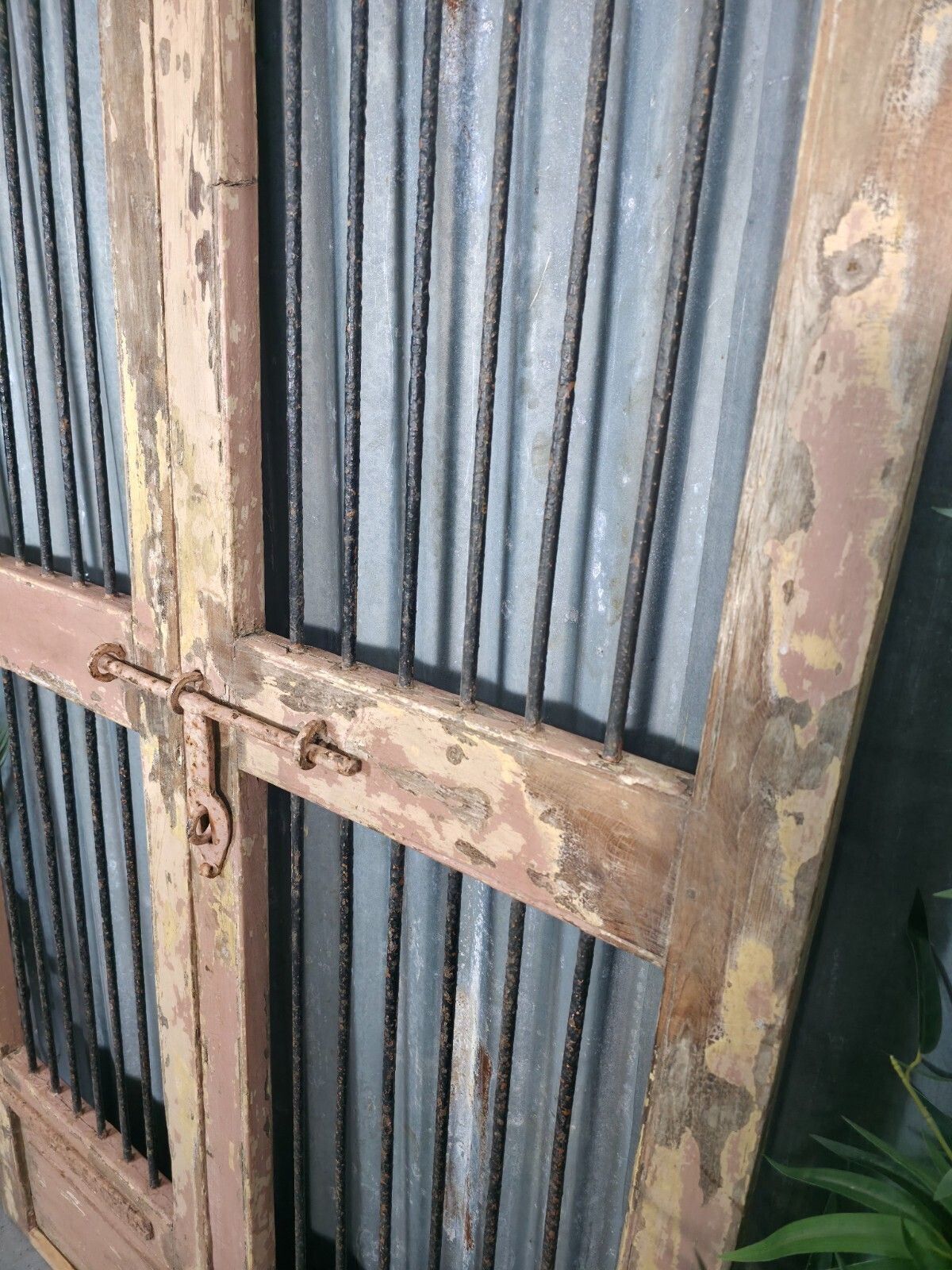 Pair Vintage Rustic Indian Wooden Iron Doors Garden Gates Room Divider Screen photo 245.0