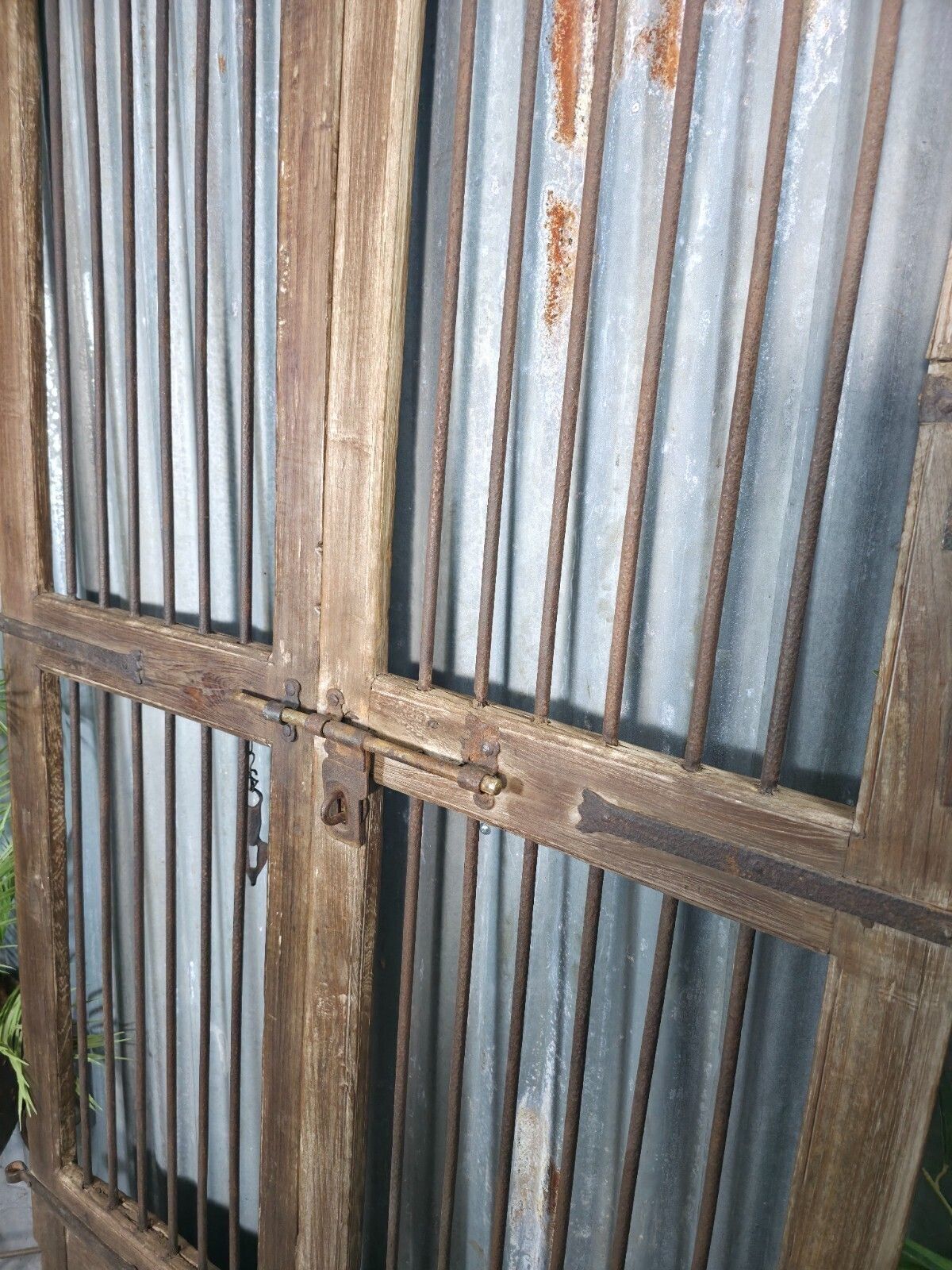 Pair Vintage Rustic Indian Wooden Iron Doors Garden Gates Room Divider Screen photo Home Fixtures