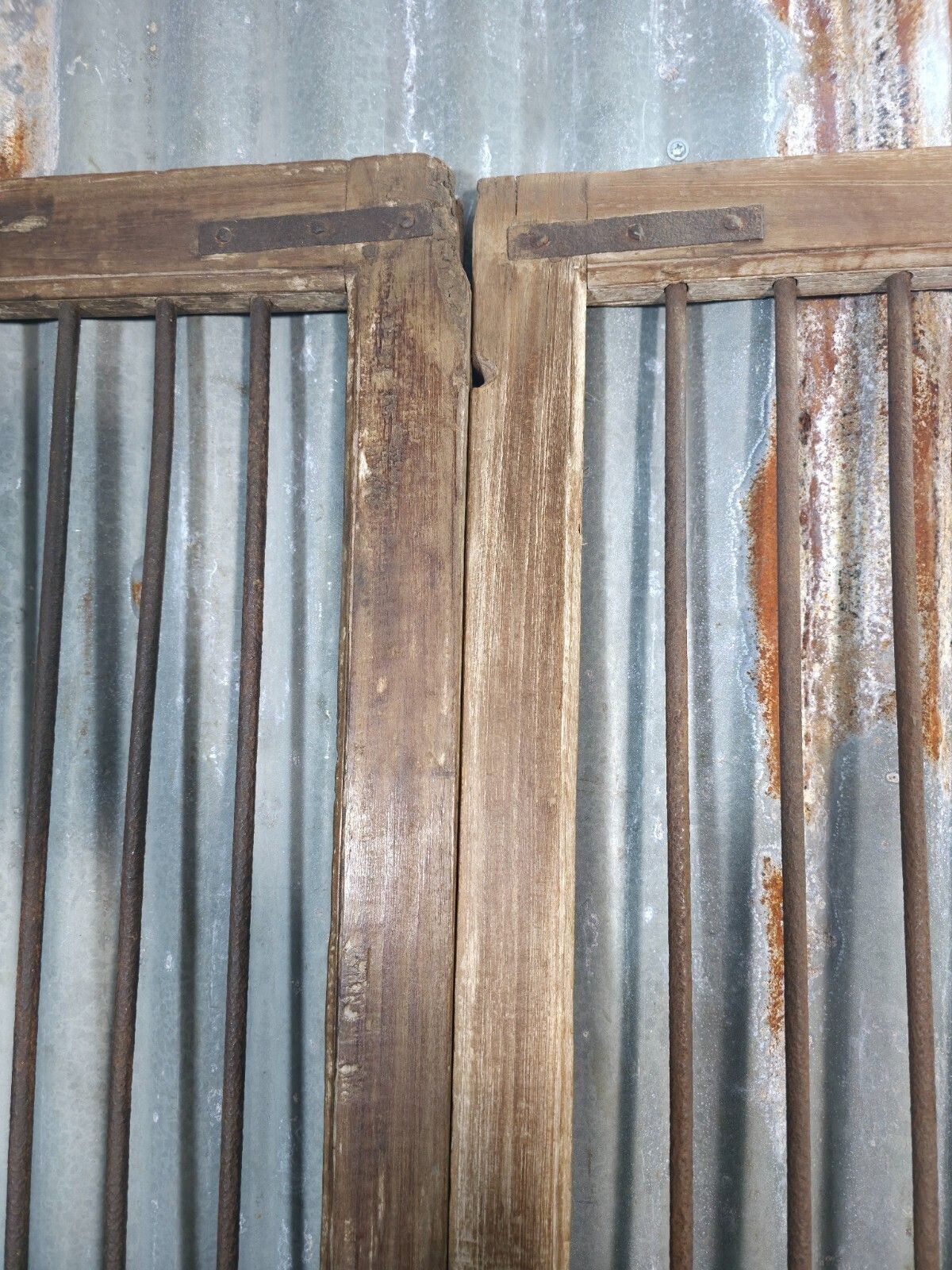 Pair Vintage Rustic Indian Wooden Iron Doors Garden Gates Room Divider Screen photo 245.0