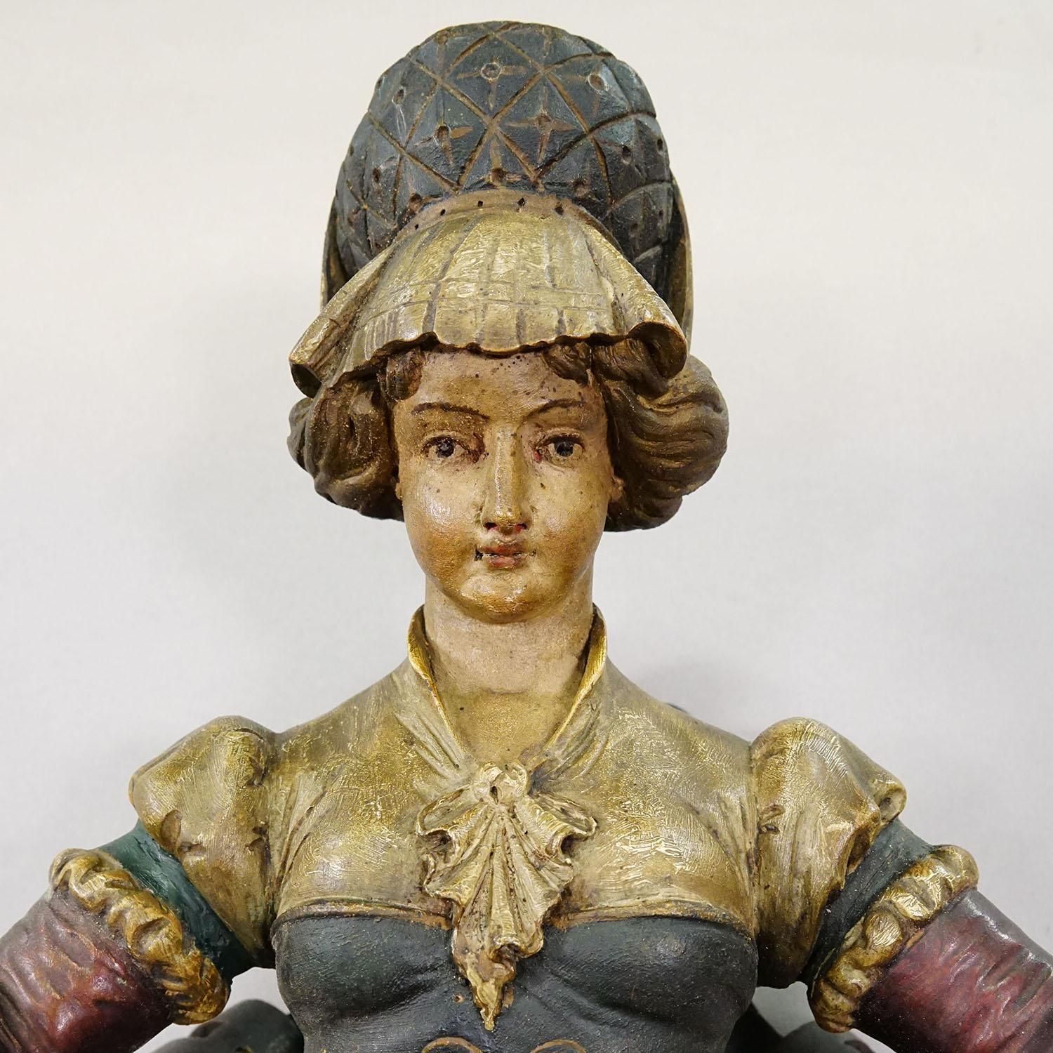 Carved Wooden Lady Towel Holder, Folk Art, Germany, Circa 1900 photo furniture