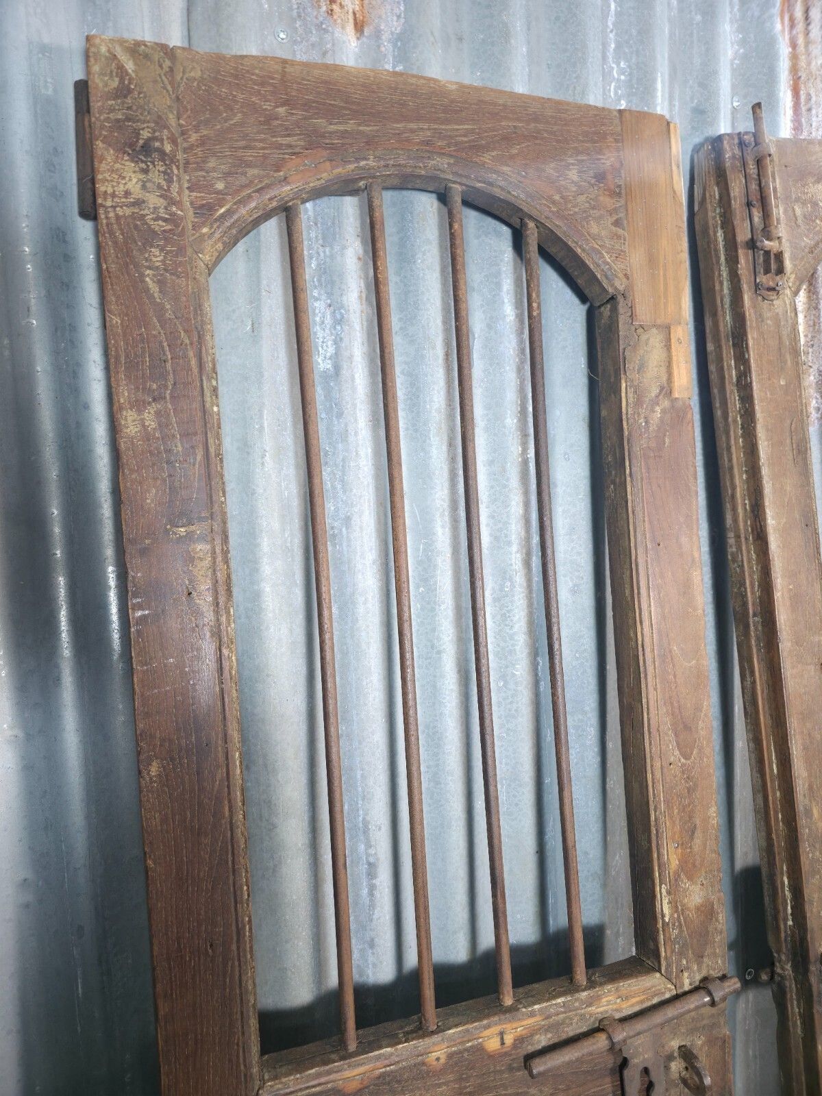 photo for sale Pair Vintage Rustic Indian Wooden Iron Doors Garden Gates Room Divider Screen