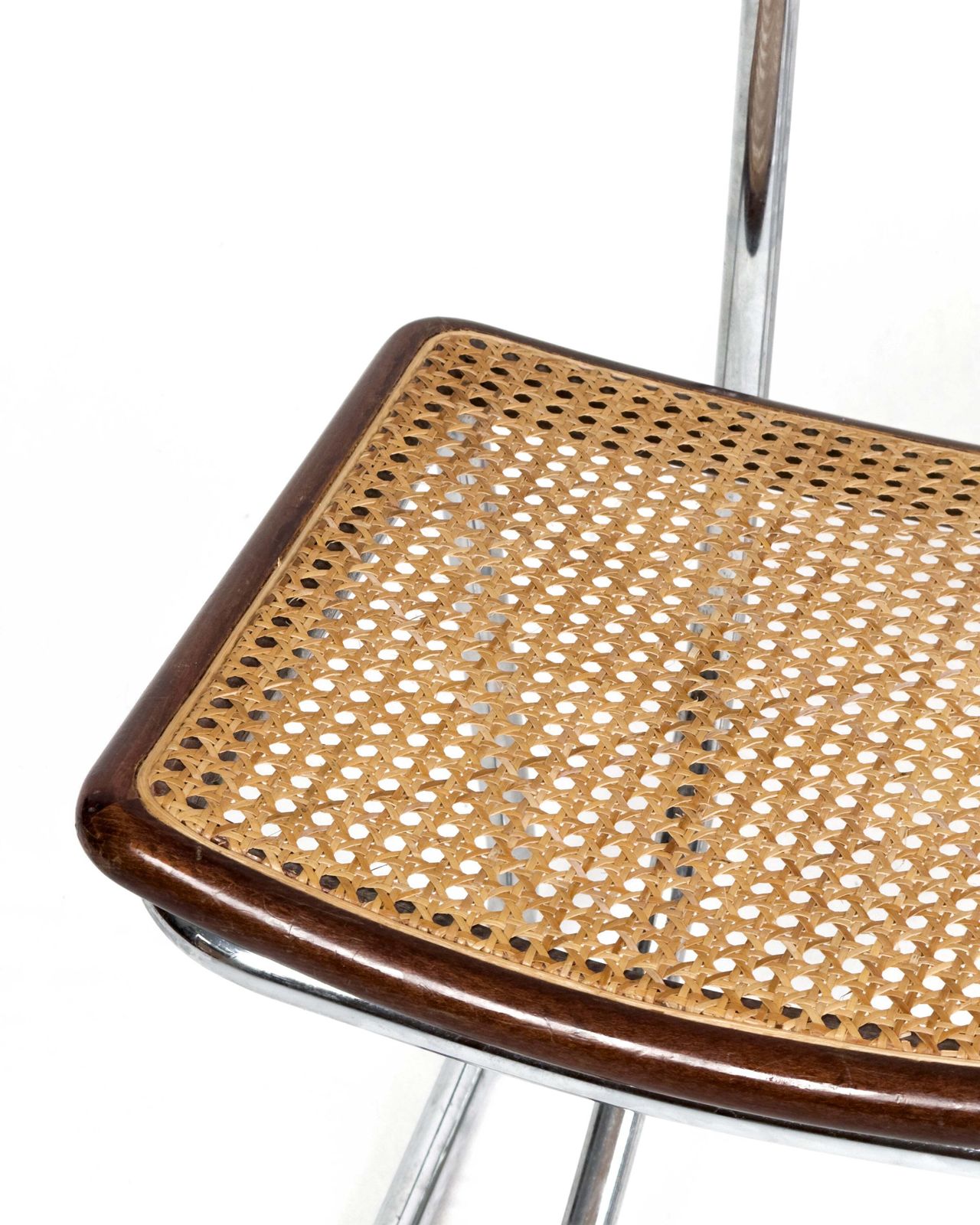 photo for sale Set Of 4 Vintage Cantilever Chairs In Chrome, Wood And Vienna Straw, 1970s
