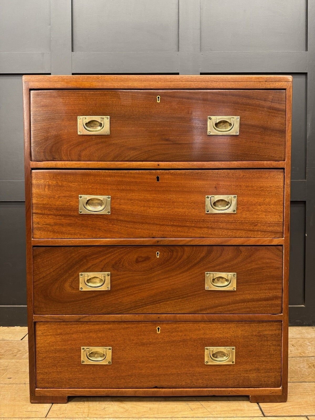 Antique Campaign Military Chest Of Drawers Solid Mahogany Ship Drawers photo vintage