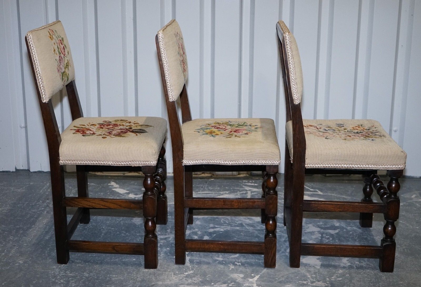 English Victorian Set Of Six Original Floral Tapestry Upholstery Dinning Chairs photo vinterior