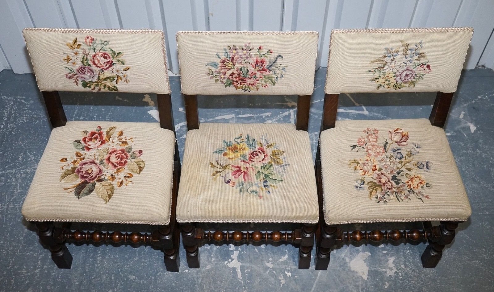 English Victorian Set Of Six Original Floral Tapestry Upholstery Dinning Chairs photo buy