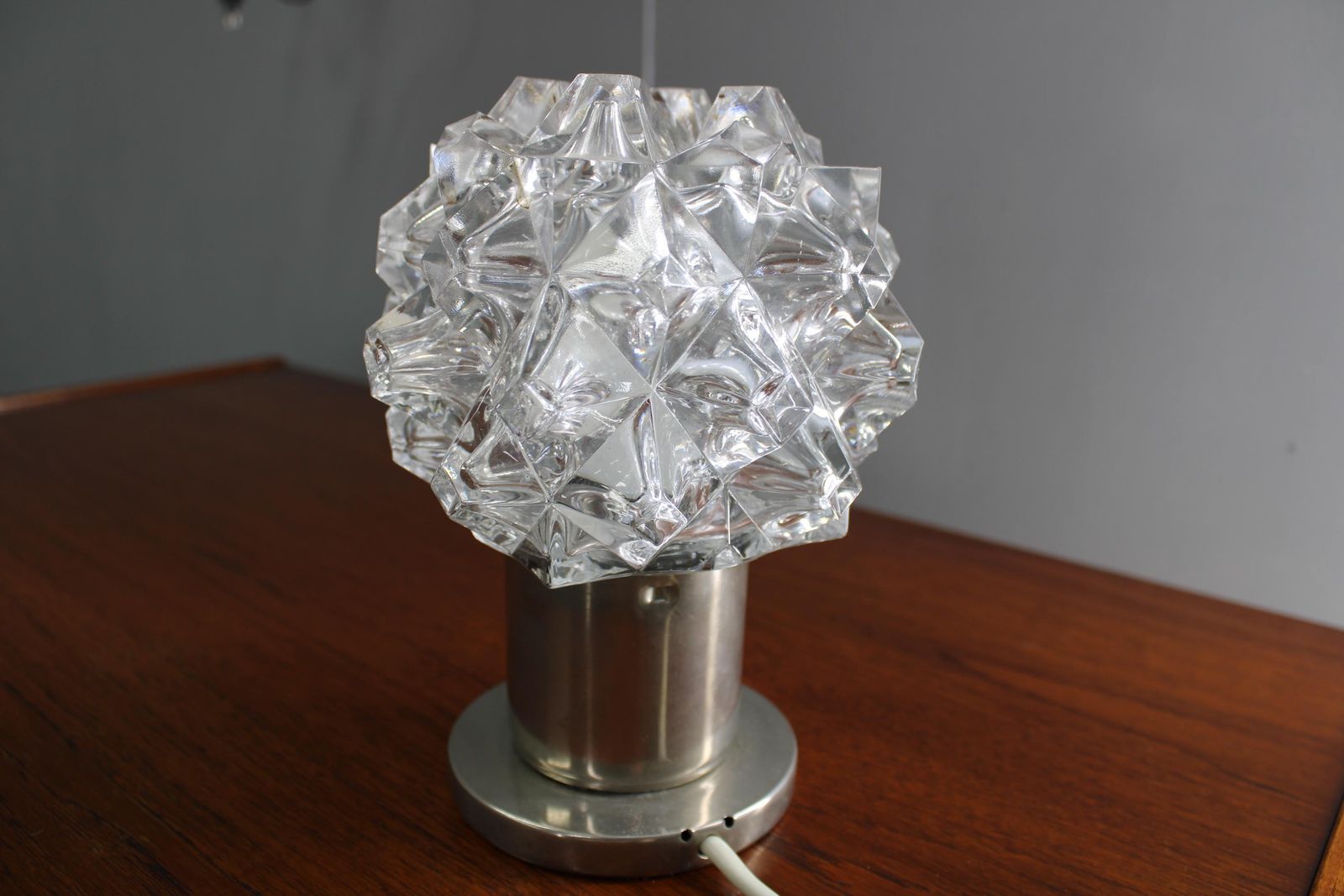 Mid Century Czech Crystal Glass Table Lamp, 1970s Chrome Base photo 164.0