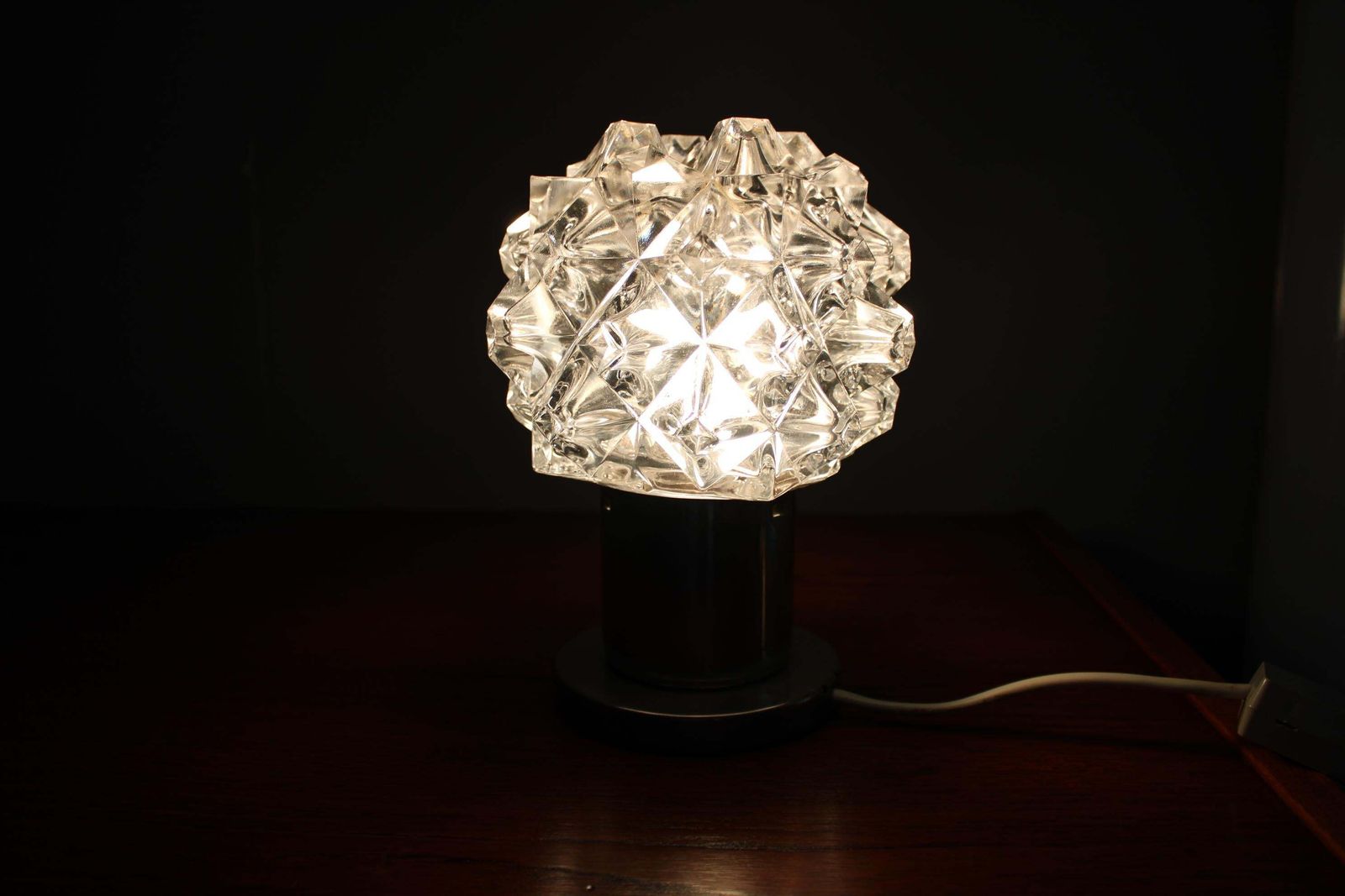 Mid Century Czech Crystal Glass Table Lamp, 1970s Chrome Base photo vinterior