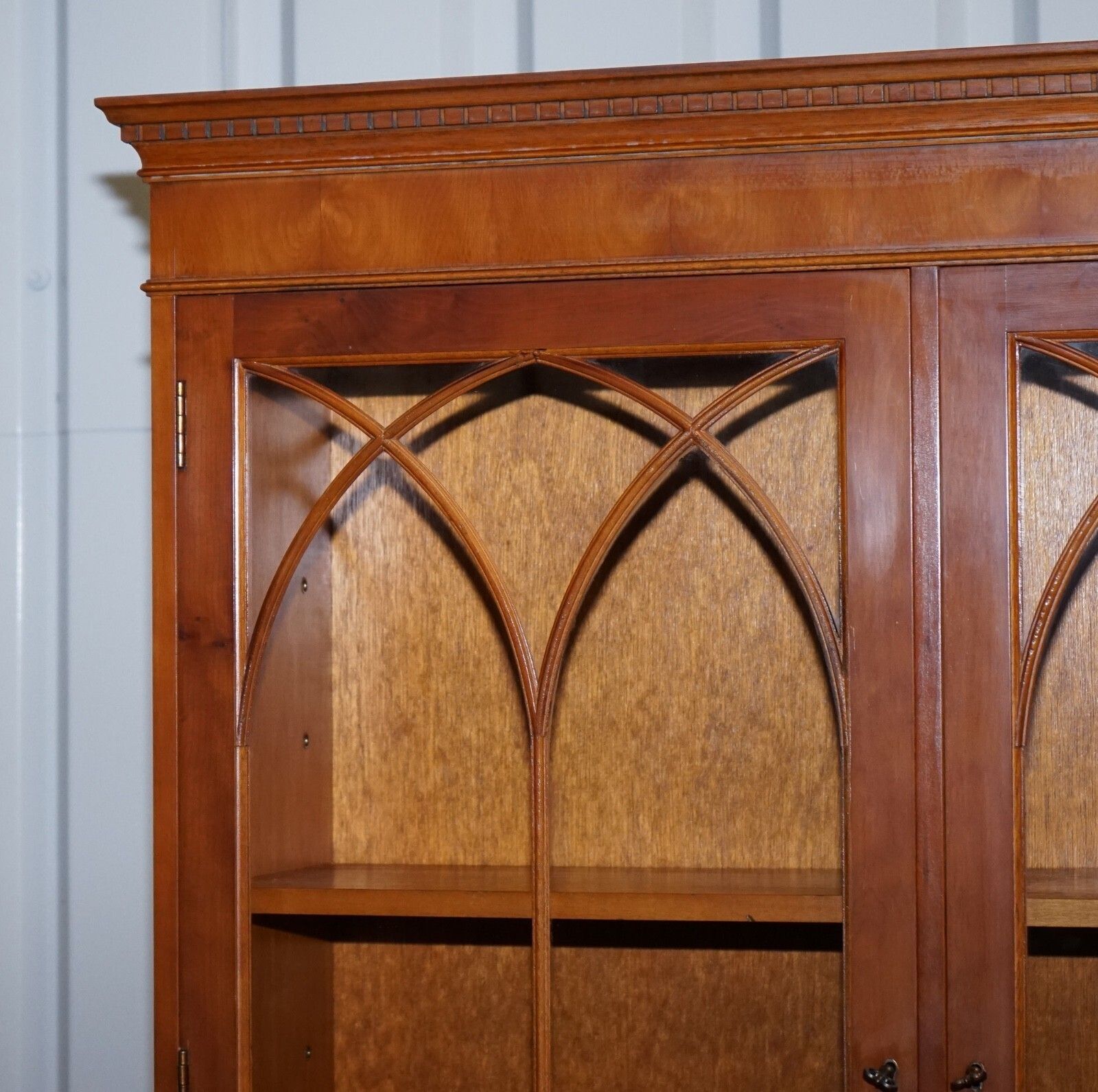 Vintage English Burr Yew Wood 3 Door Glazed Display Bookcase Cabinet photo 1550.0