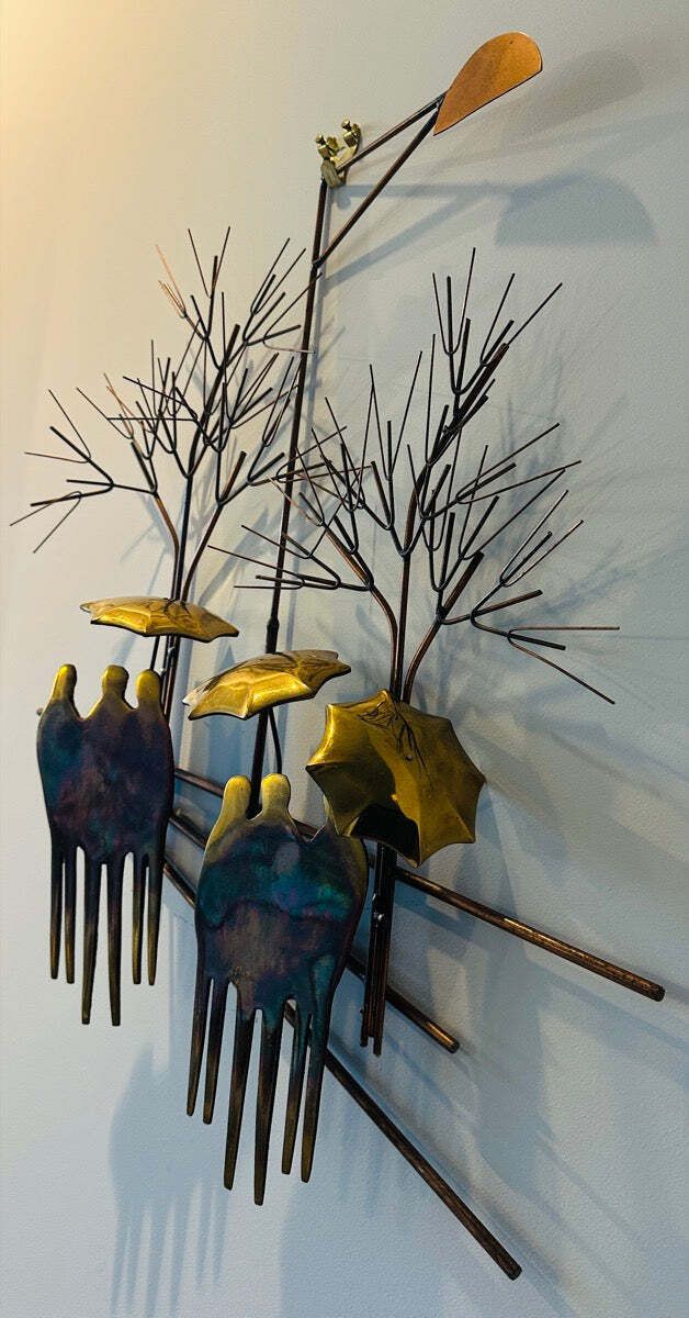 1970s Brutalist "Rainy Day" By R. Richèse Brass & Copper 3 D Wall Hanging Art photo buy