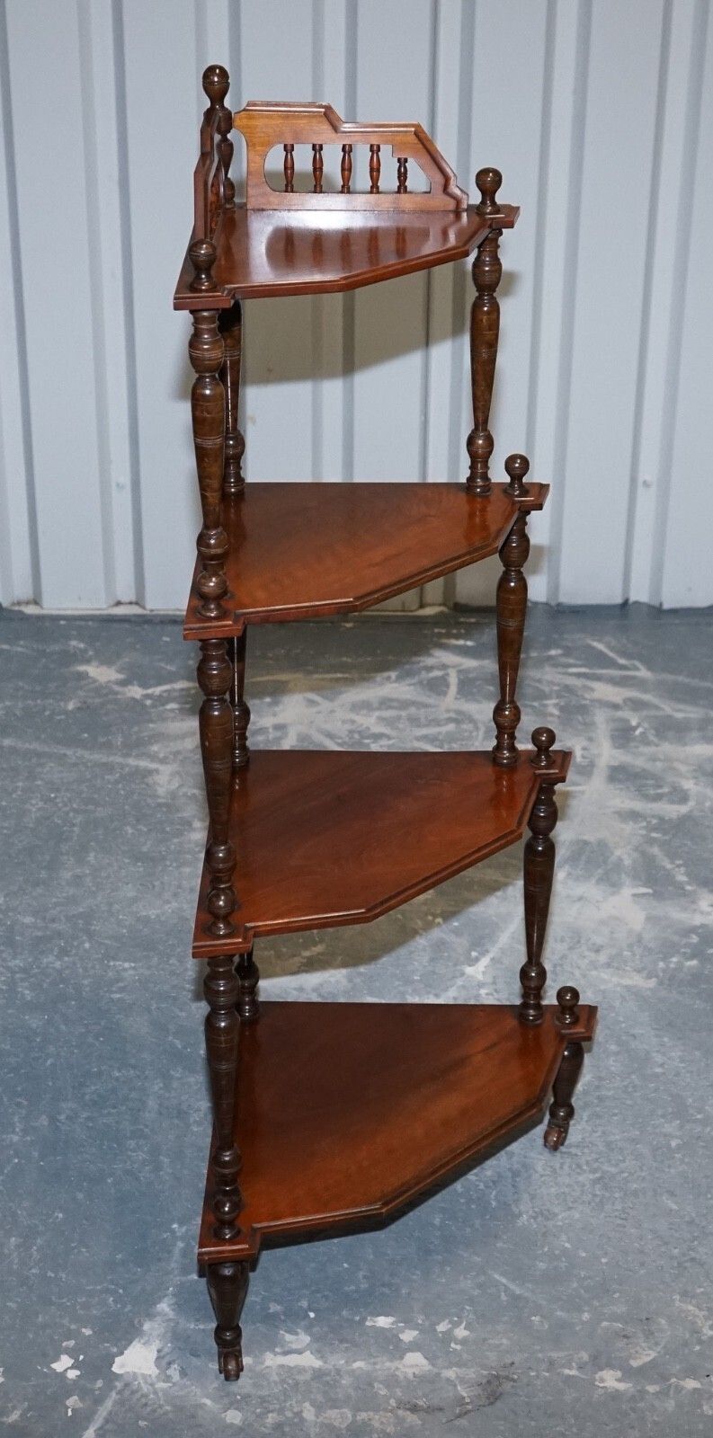 photo for sale Victorian English Inlaid Burr Walnut Corner Whatnot Stand