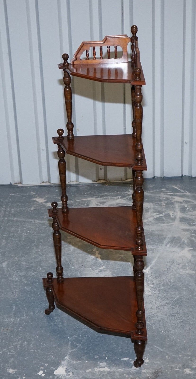 Furniture Victorian English Inlaid Burr Walnut Corner Whatnot Stand photo