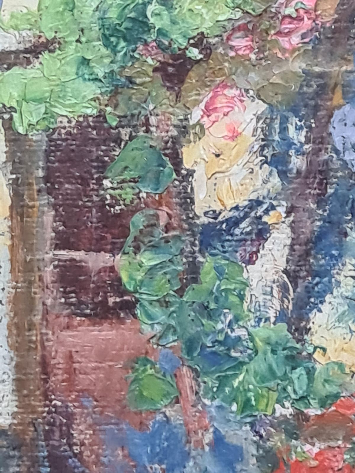 The Geraniums Impressionist Oil Painting On Board, Late 20th Century photo Art