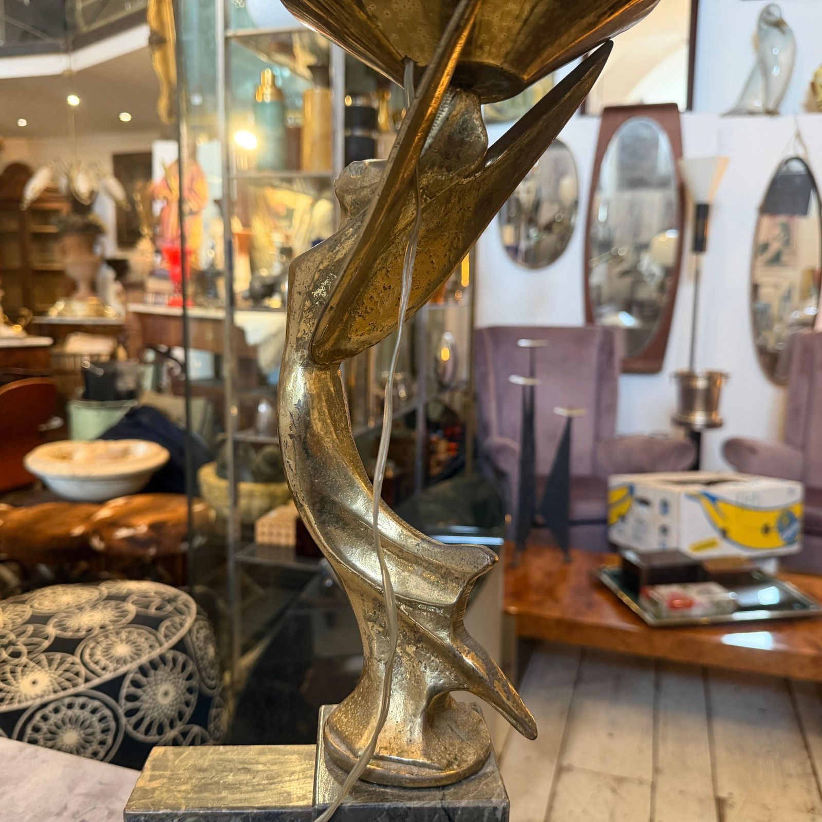photo furniture 1930s Art Deco Black Marble, Gilded Metal And Milk Glass Italian Table Lamp