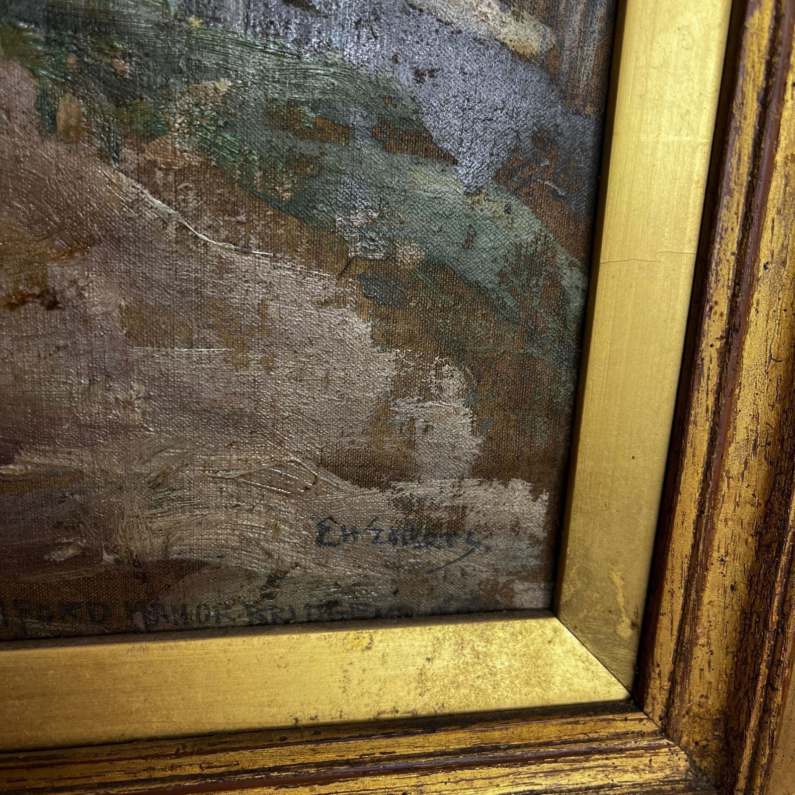 Vintage Oil Painting: Iford Manor Bridge, Bradford Upon Avon photo for sale