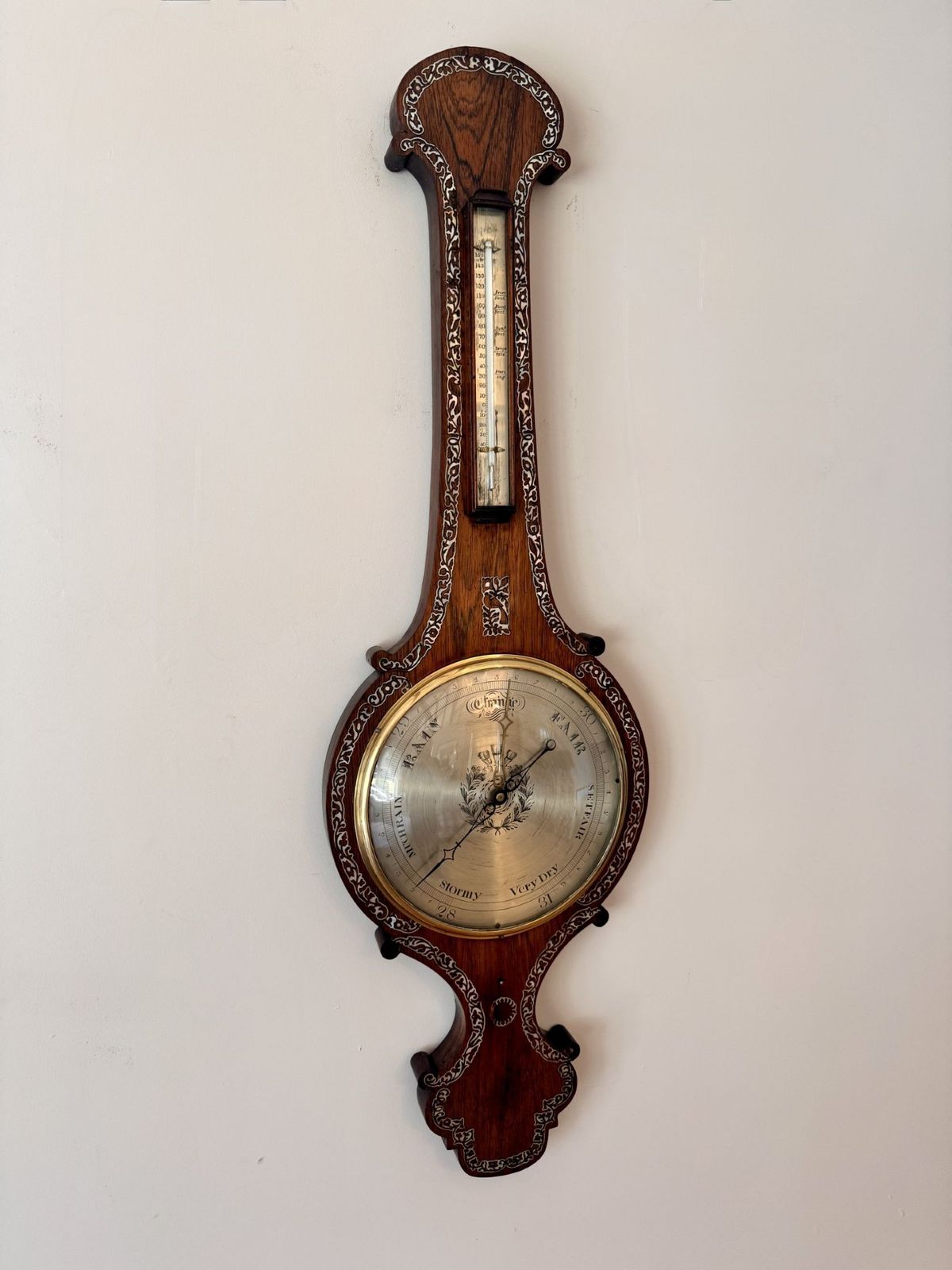 Fantastic Quality 19th Century Mahogany Mother Of Pearl Inlaid Barometer photo 865.0