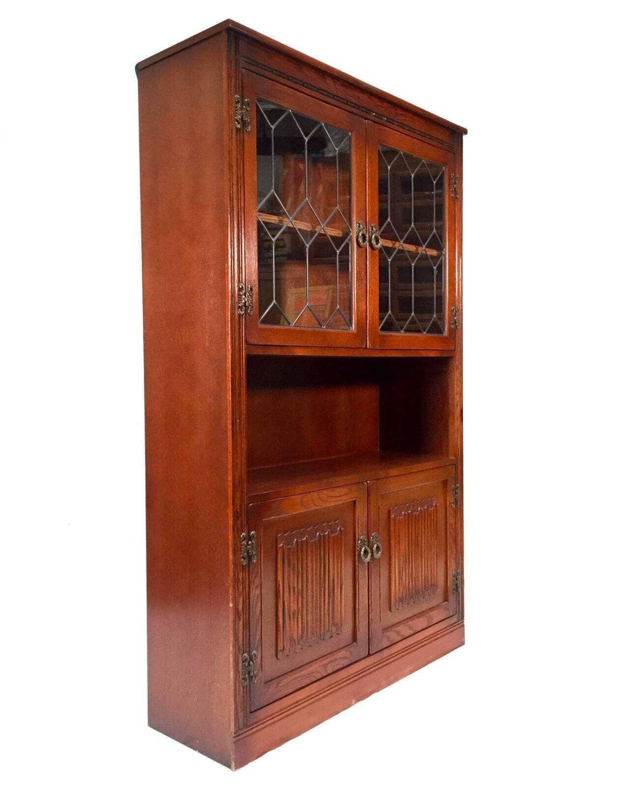 Vintage Wood Bros Old Charm Wooden & Glazed Fronted Shelving Cabinet / Bookcase