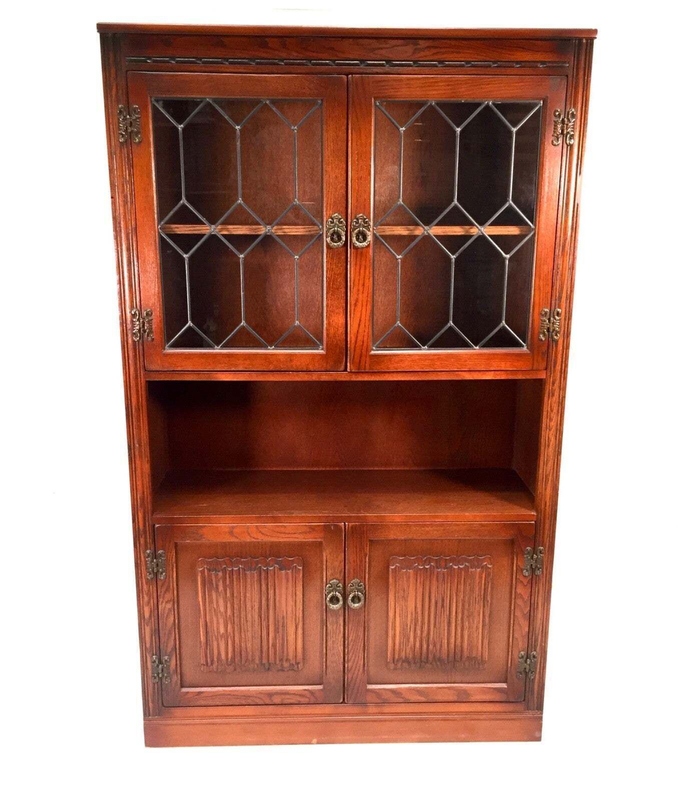Vintage Wood Bros Old Charm Wooden & Glazed Fronted Shelving Cabinet / Bookcase photo vintage