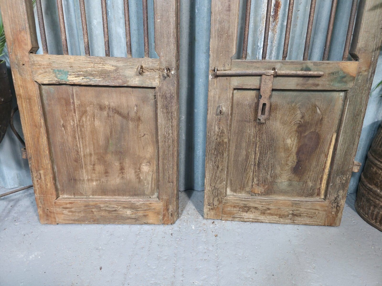 Pair Vintage Rustic Indian Wooden Iron Doors Garden Gates Room Divider Screen photo buy