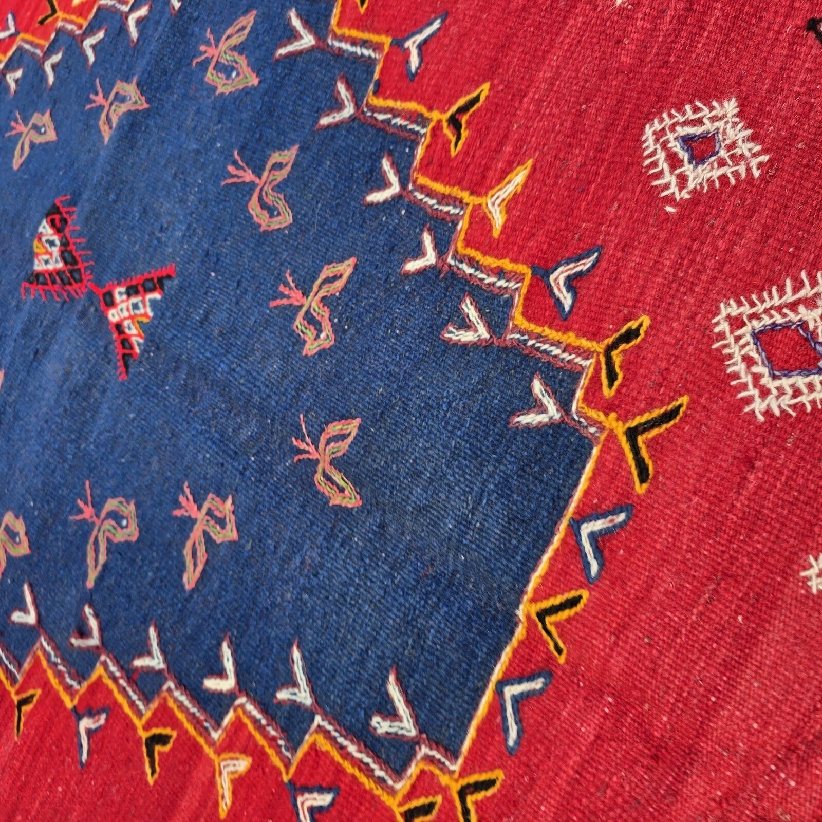 230.0 Vintage Berber Rug Wool Kilim Carpet Red Trafitional Oriental Handmade 156x263cm photo