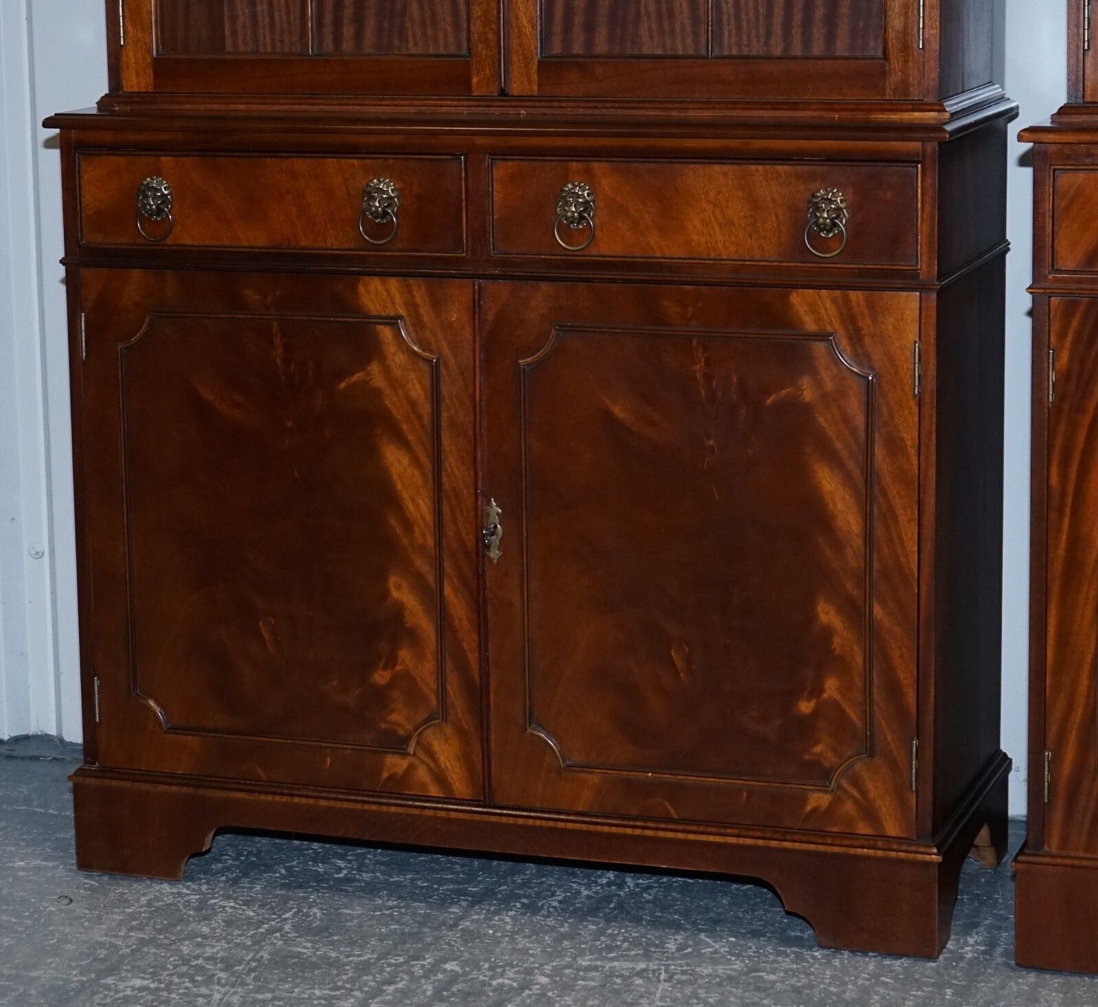 Pair Georgian Style Display Cabinets Bookcases With Brass Lion Handles photo 3500.0
