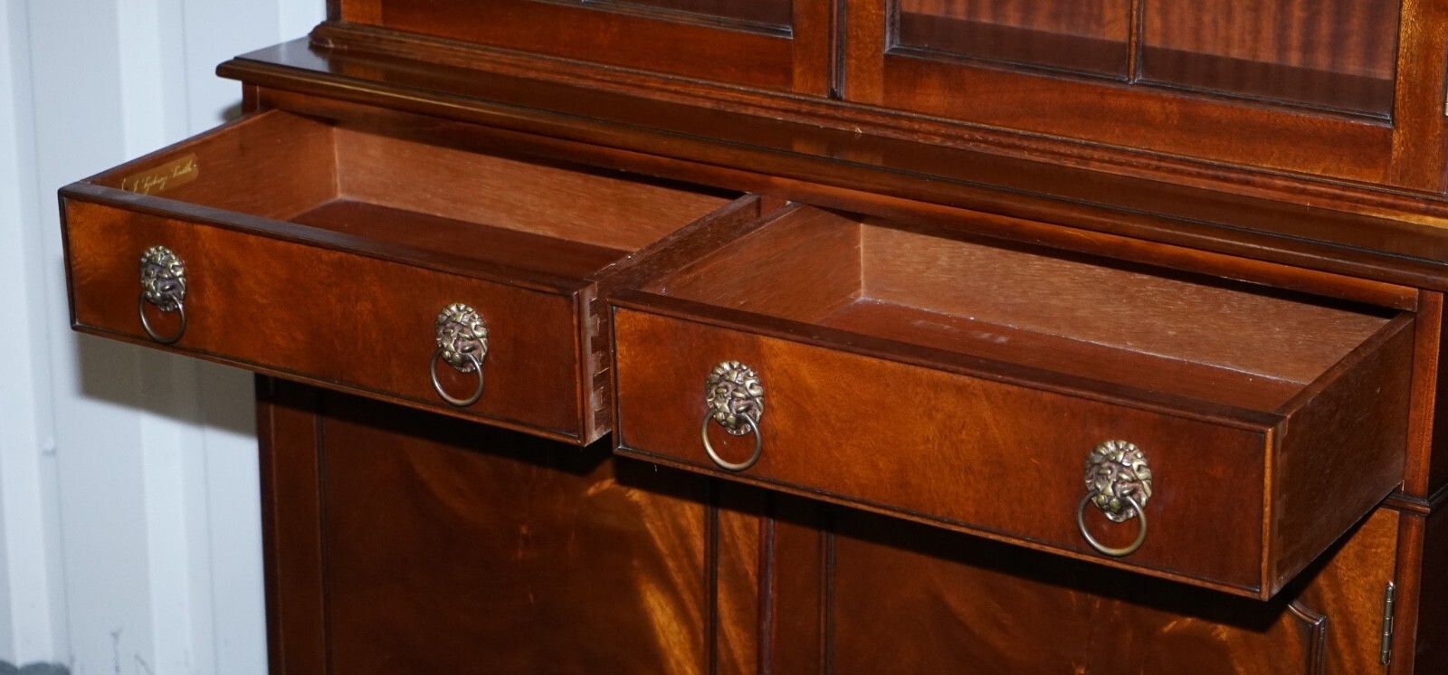 Pair Georgian Style Display Cabinets Bookcases With Brass Lion Handles photo vintage