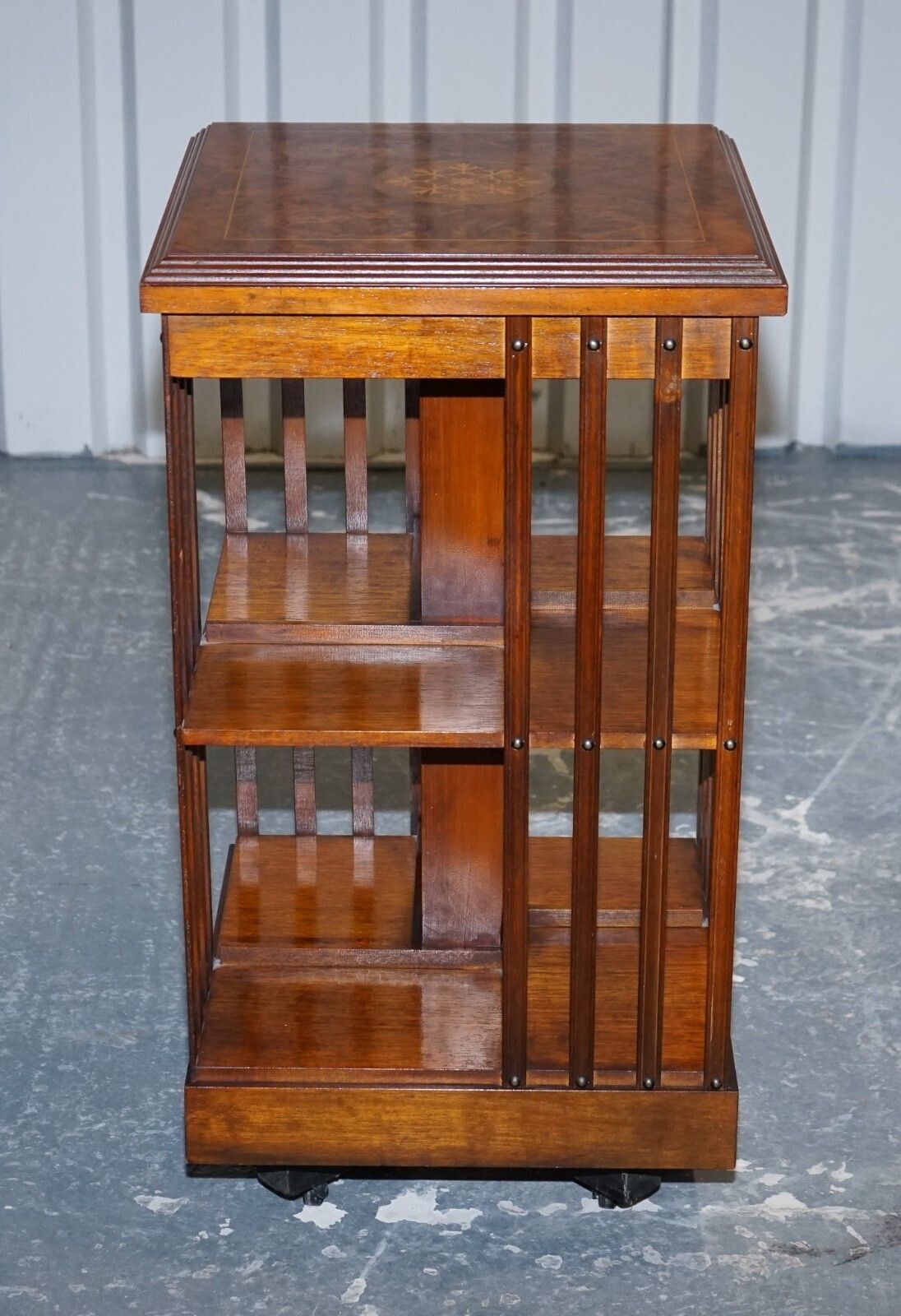 Vintage Burr Walnut Top Revolving Bookcase Raised On Castors photo for sale