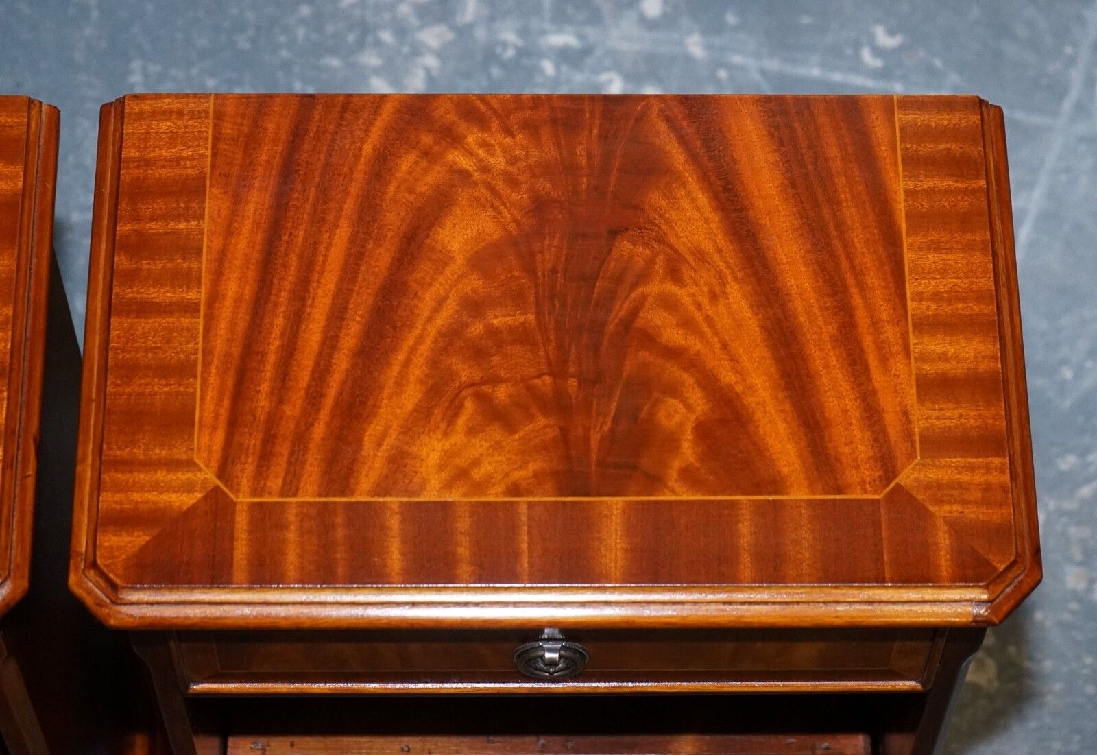 photo for sale Vintage Pair Of Georgian Style Walnut Bedsides Nightstands Side Tables