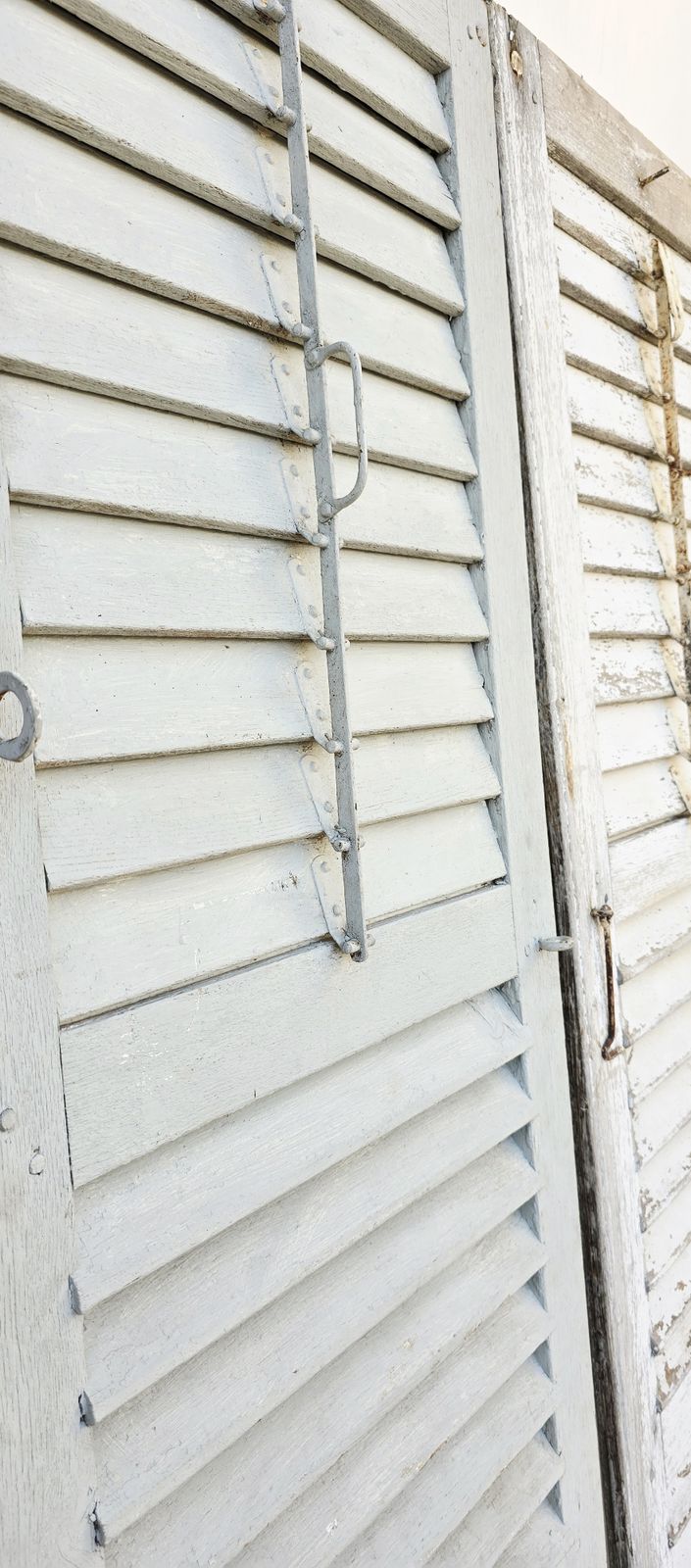 A Pair Of Tall Antique French Louvred Shutters photo vintage