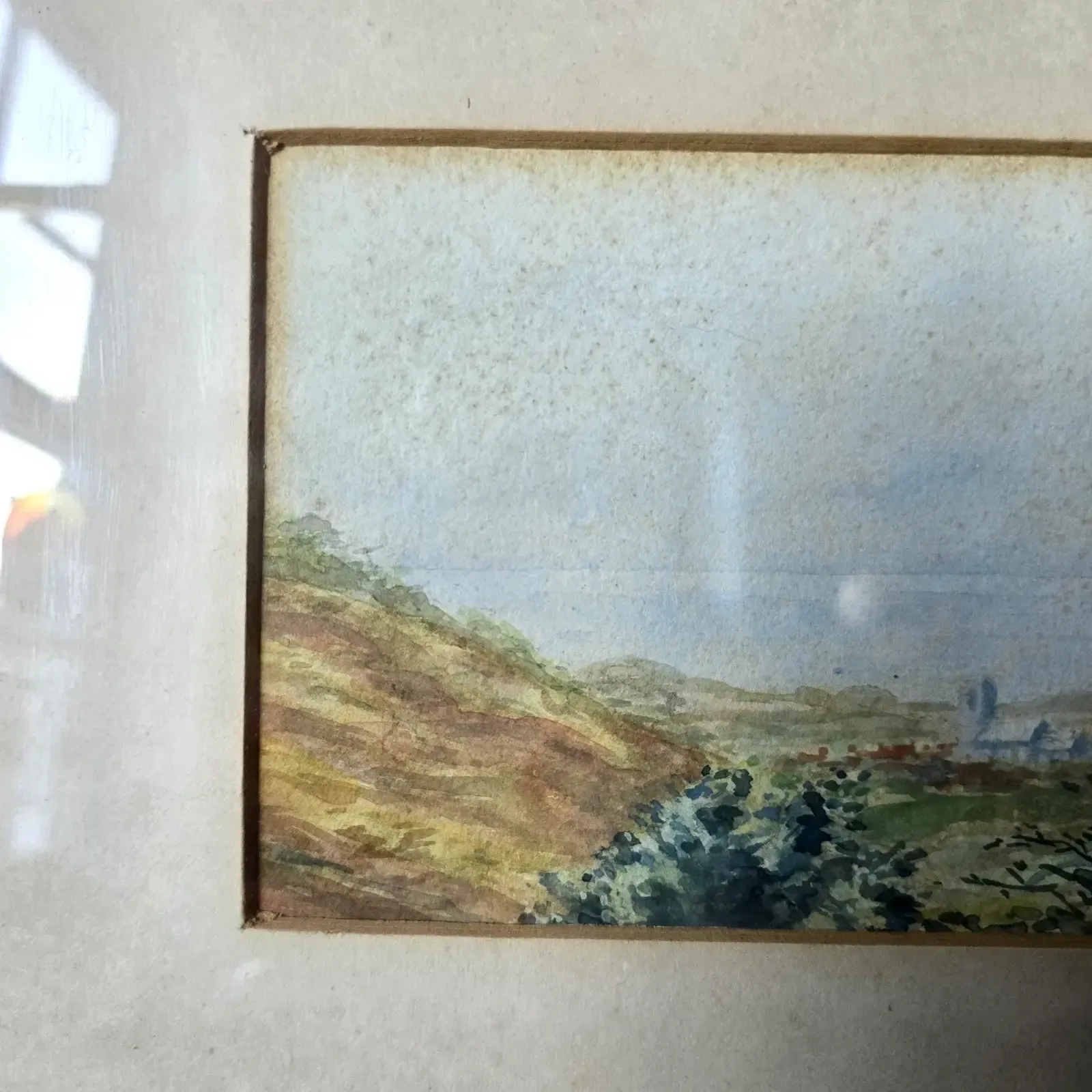 Vintage Watercolour Painting Landscape Countryside Village By The Sea Framed photo 59.99