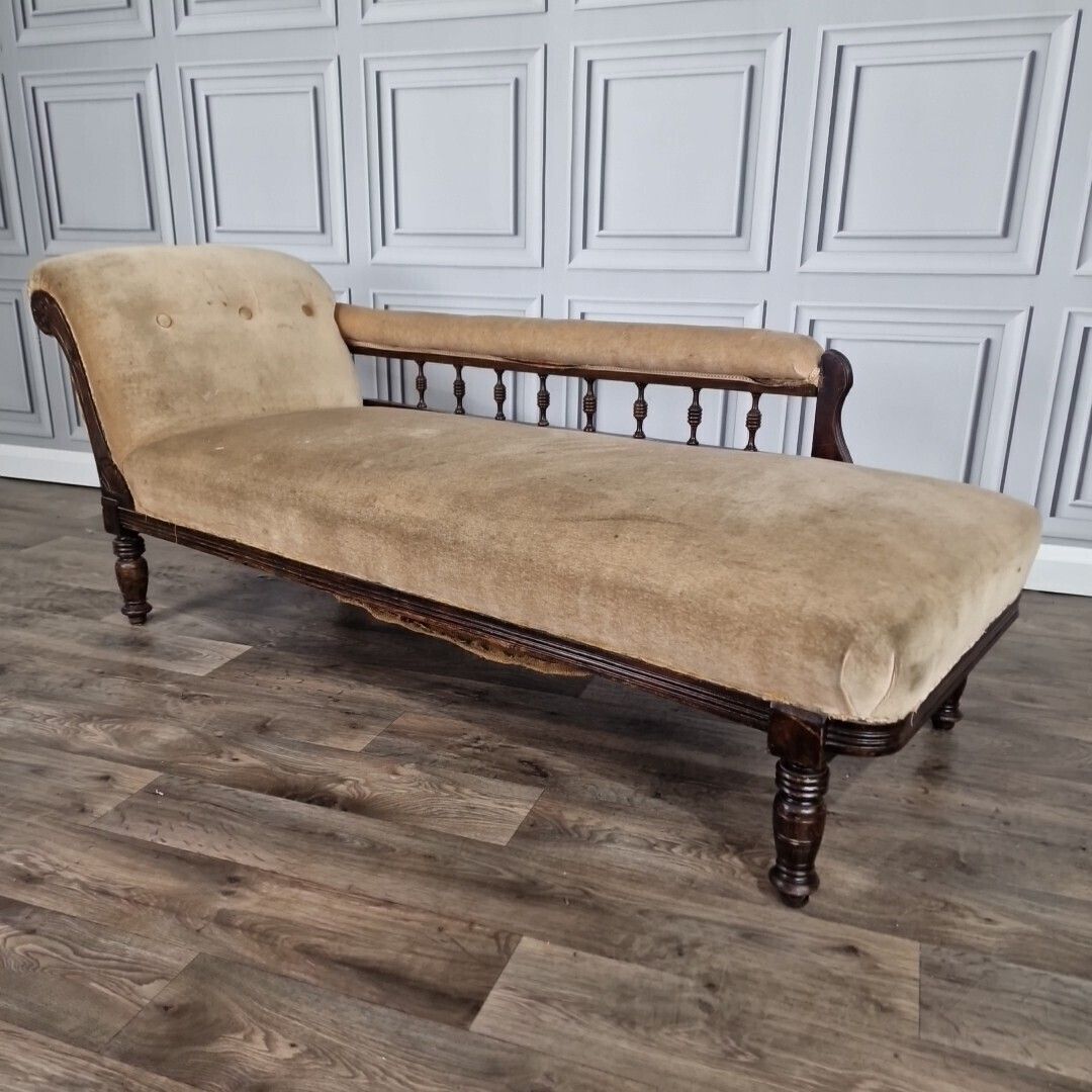 Antique Chaise Longue Carved Roll Rail Back Day Bed Seat Aesthetic Victorian photo for sale