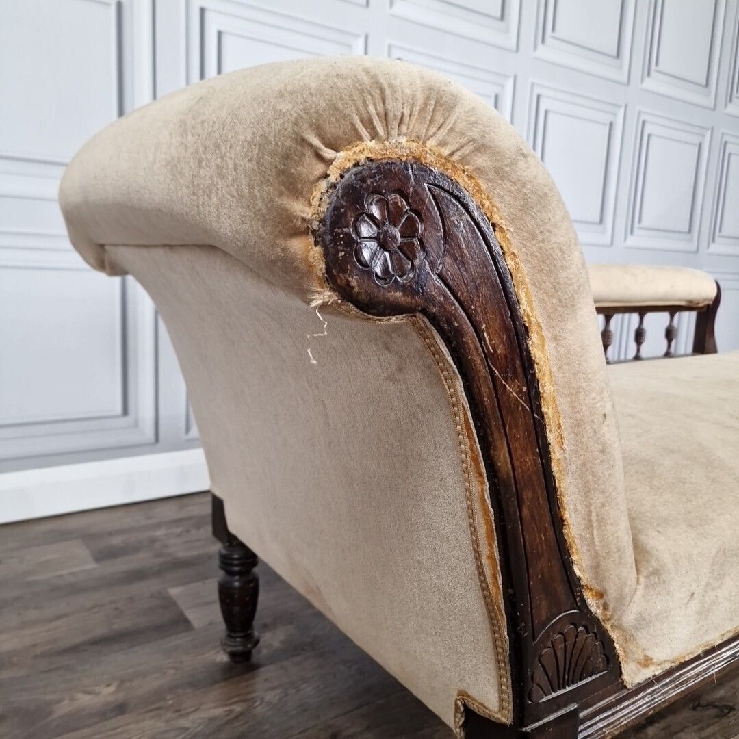 photo buy Antique Chaise Longue Carved Roll Rail Back Day Bed Seat Aesthetic Victorian