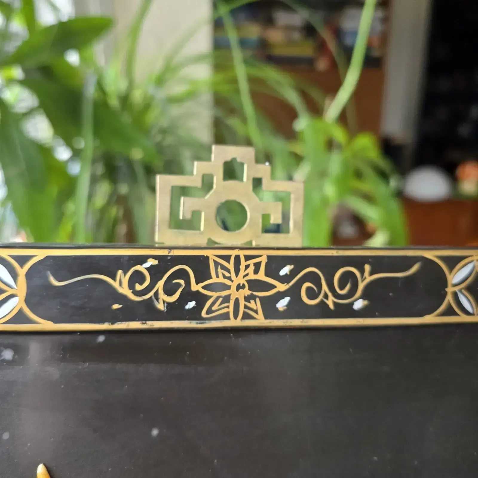 Vintage Chinese Wall Panel Black Lacquer Mother Of Pearl Birds Cherry Blossoms photo for sale