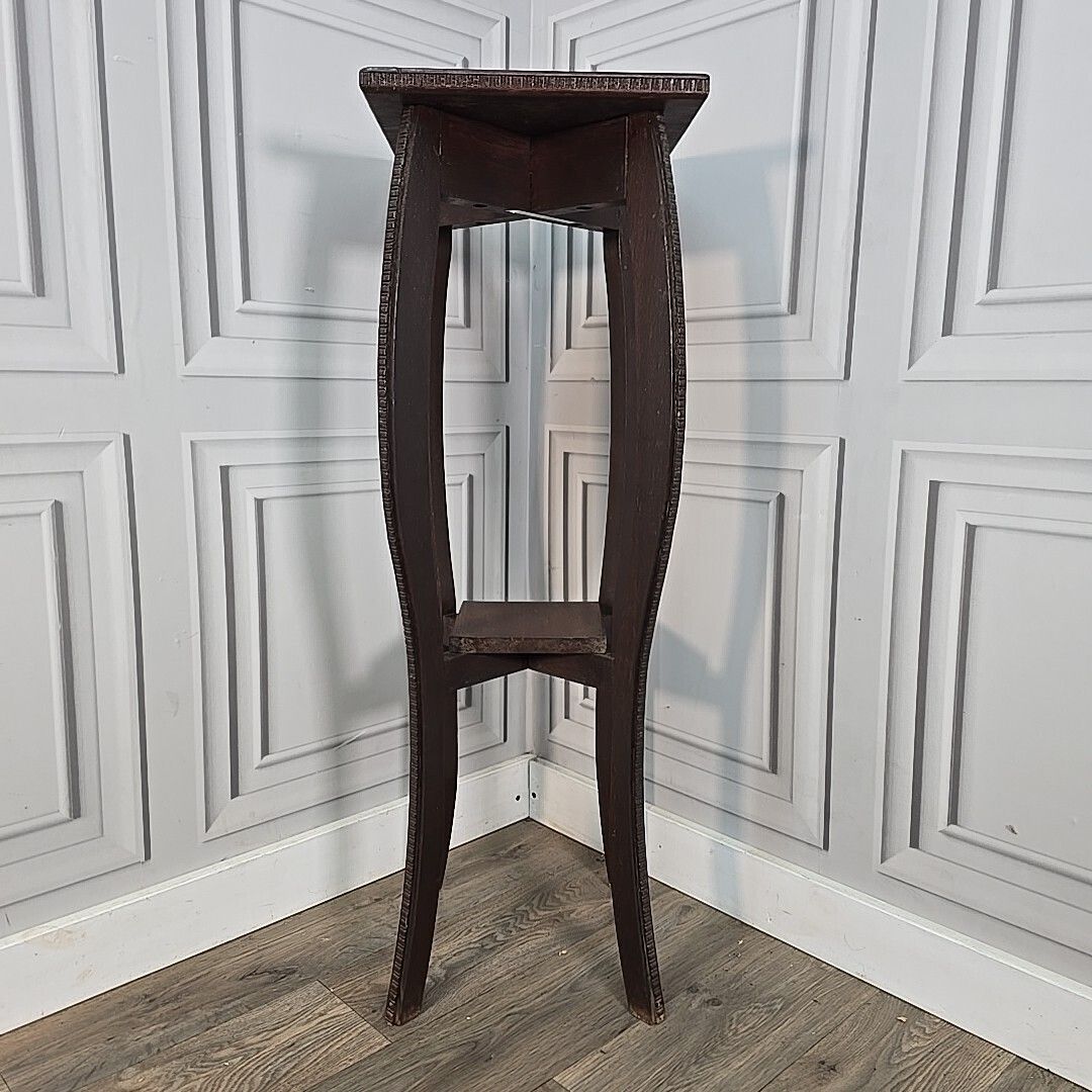 Antique Plant Stand Arts & Crafts Solid Oak – Tall Two Tier Display Wooden photo for sale