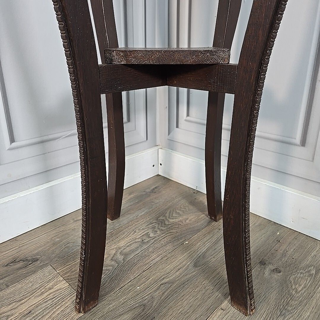 Antique Plant Stand Arts & Crafts Solid Oak – Tall Two Tier Display Wooden photo vinterior