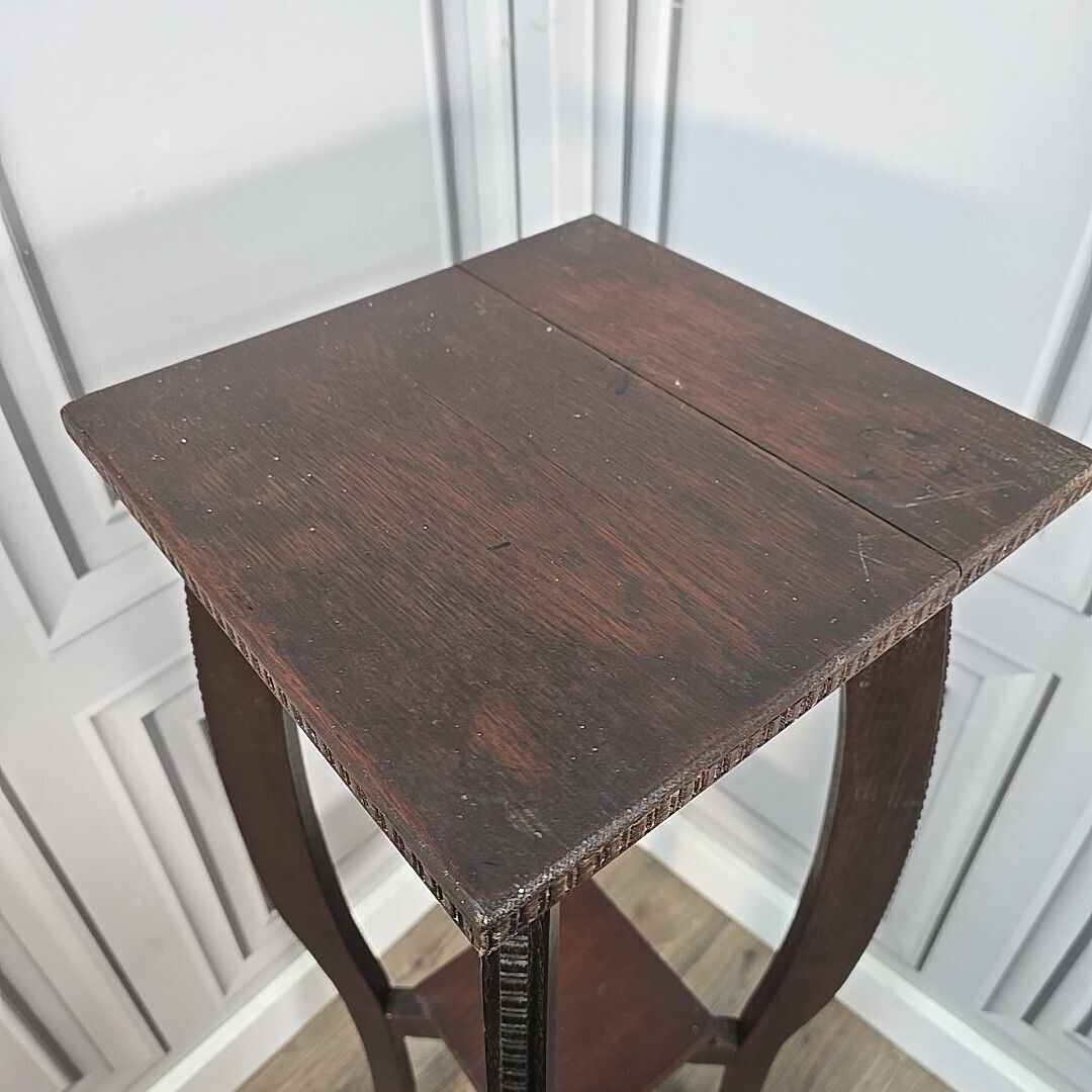 110.0 Antique Plant Stand Arts & Crafts Solid Oak – Tall Two Tier Display Wooden photo