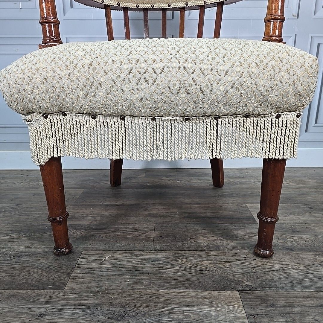 photo for sale Antique Edwardian Armchair Button Back Tub Conversation Chair Wooden Victorian