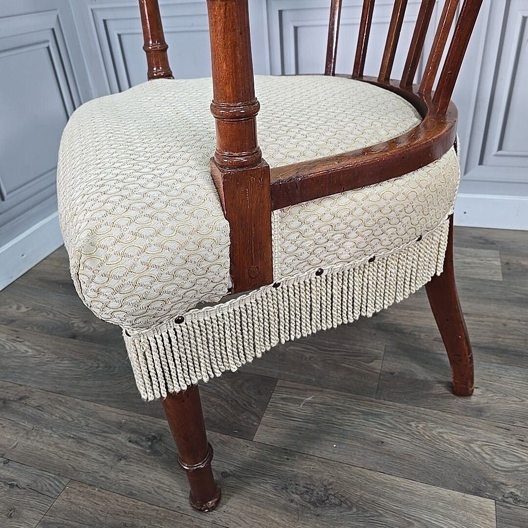 Furniture Antique Edwardian Armchair Button Back Tub Conversation Chair Wooden Victorian photo