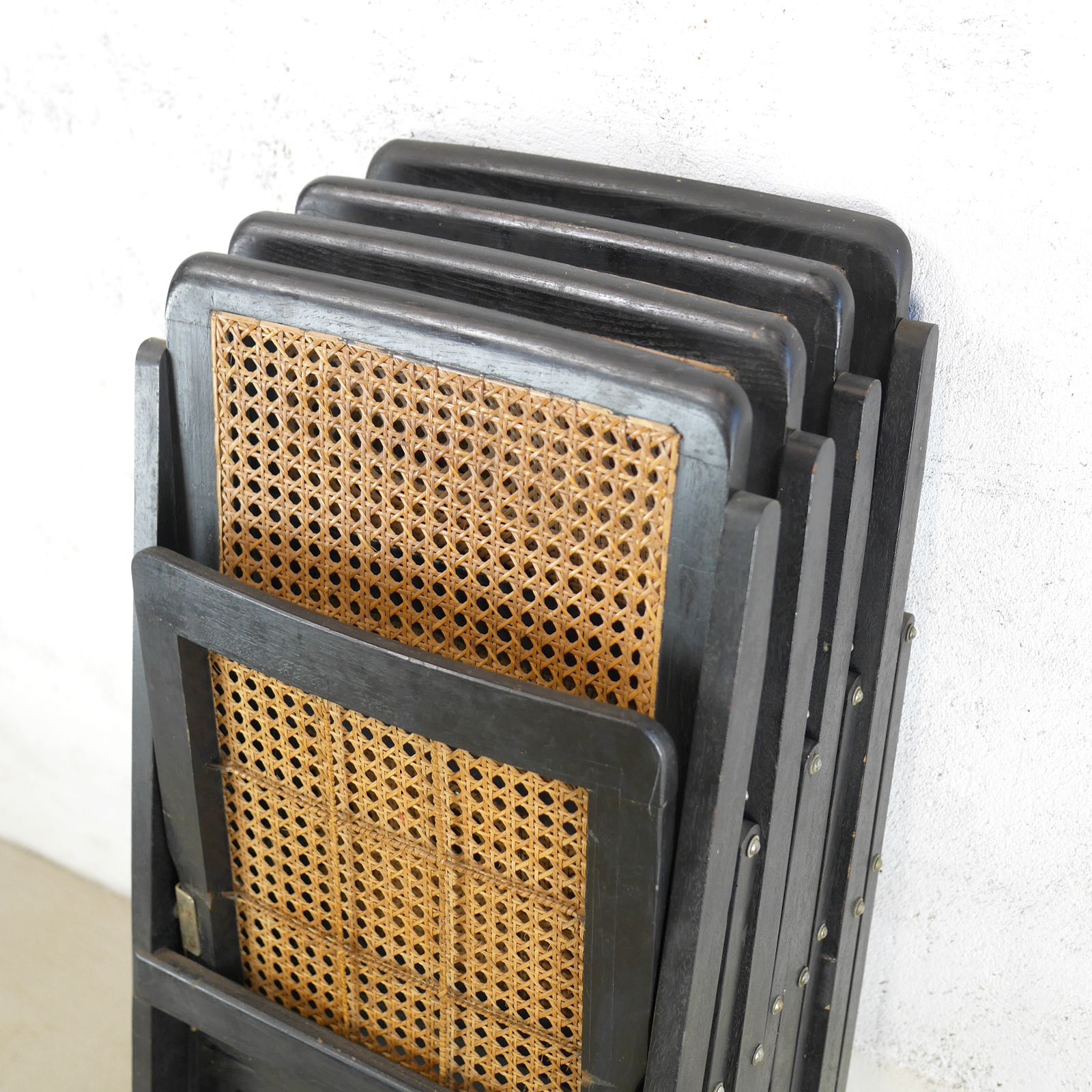 Set 4 Vintage 60/70s Folding Chairs Caned Rattan Italian #103153 photo for sale