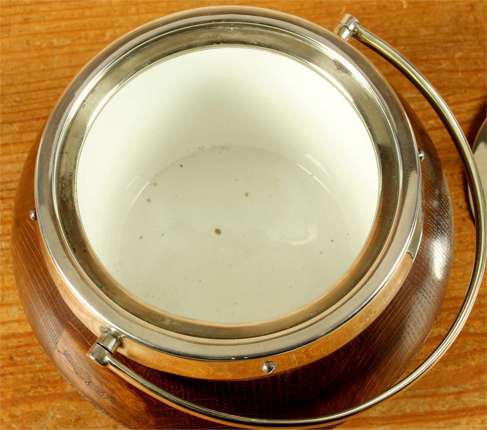 Antique Curling Stone Ice Bucket. English Oak & Silver Plate Ice Pail photo vinterior